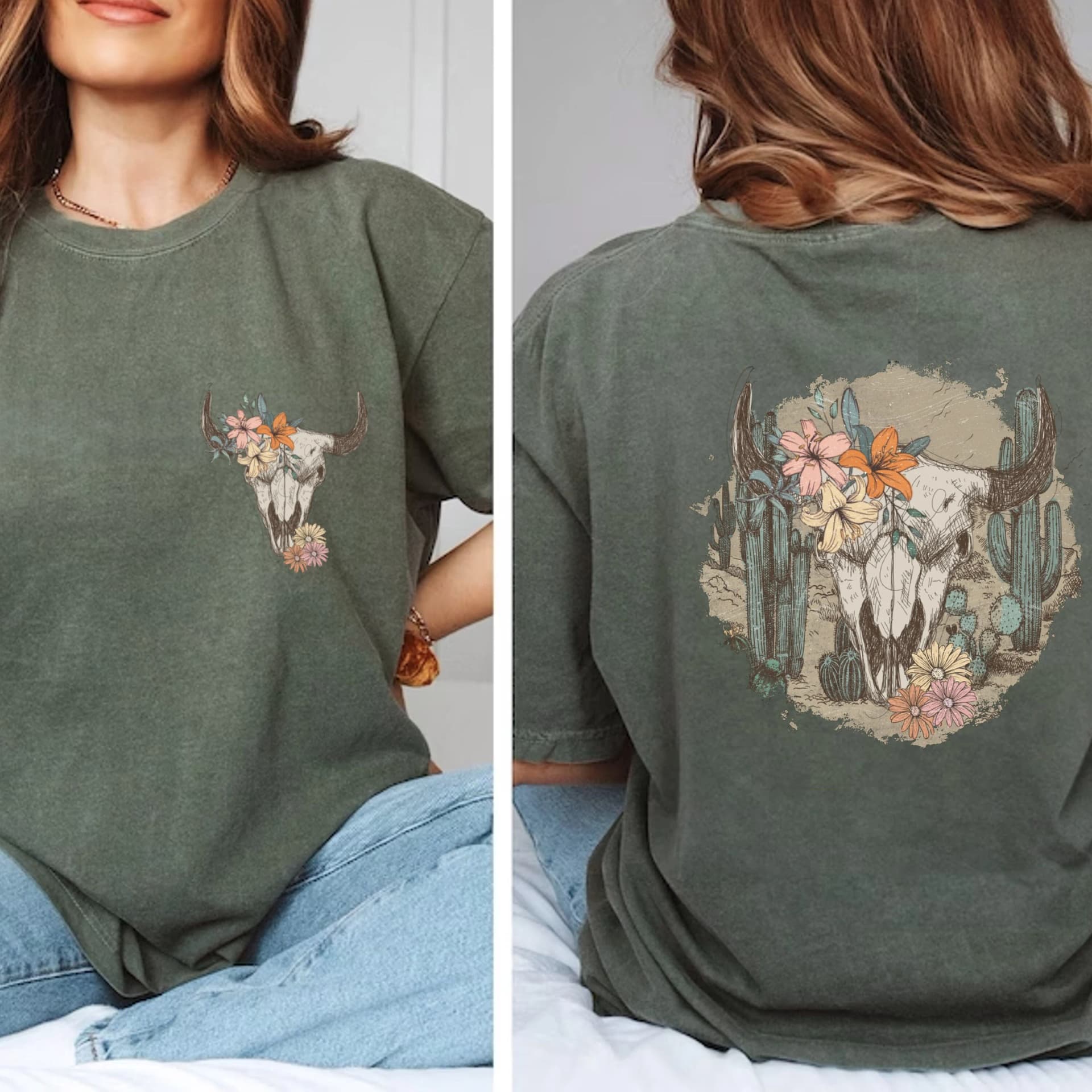 Comfort Colors® Vintage Cow Skull Shirt, Floral Cow Skull Shirt, Country Music Shirt, Western Music Shirt, Western T Shirt, Gift For Her - Image 1