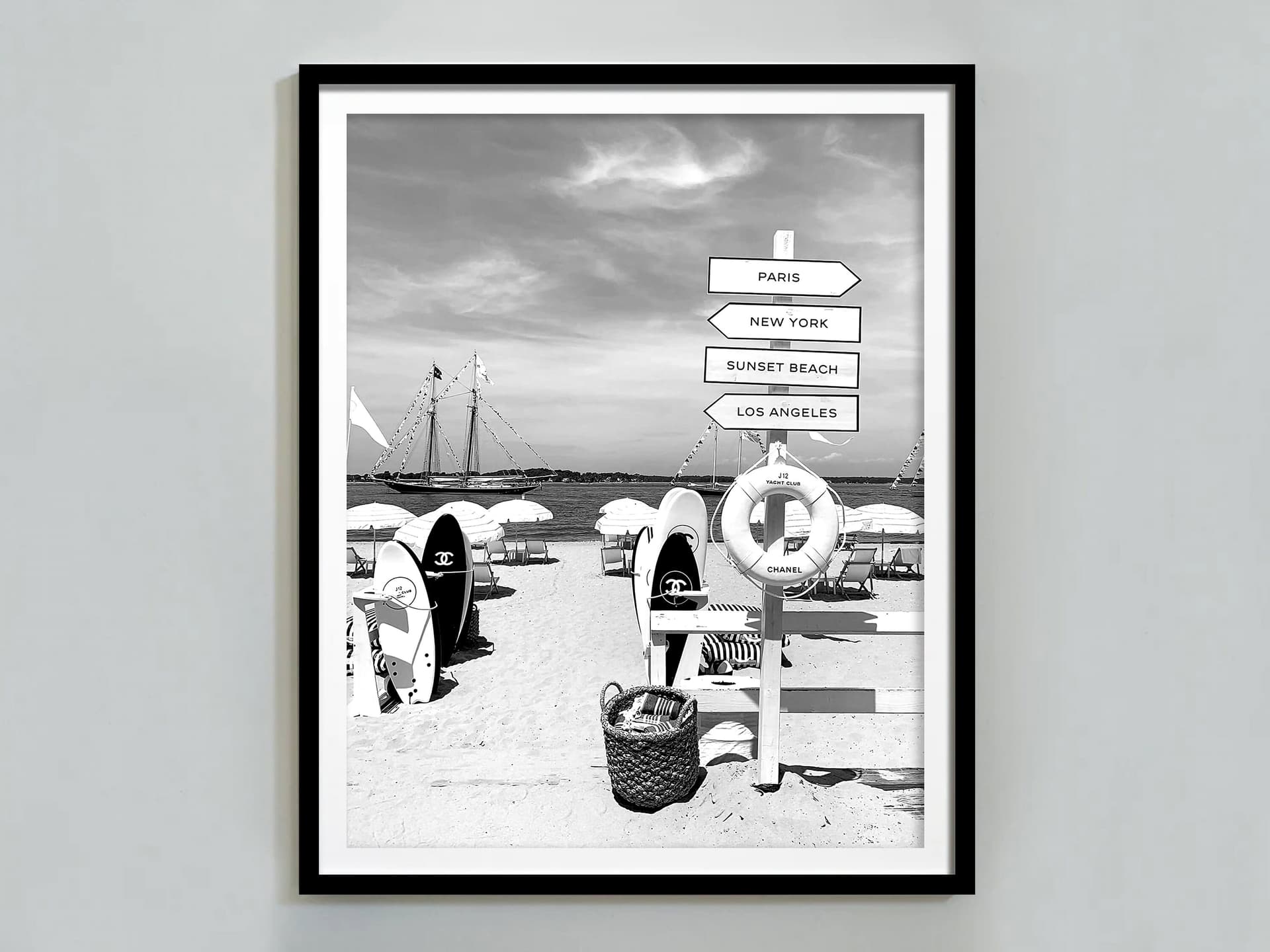 Surfboards on the Beach Print, Luxury Wall Art, Black and White, Fashion Poster, Vintage Photography Print, Beach House Decor, Summer Poster - Image 1