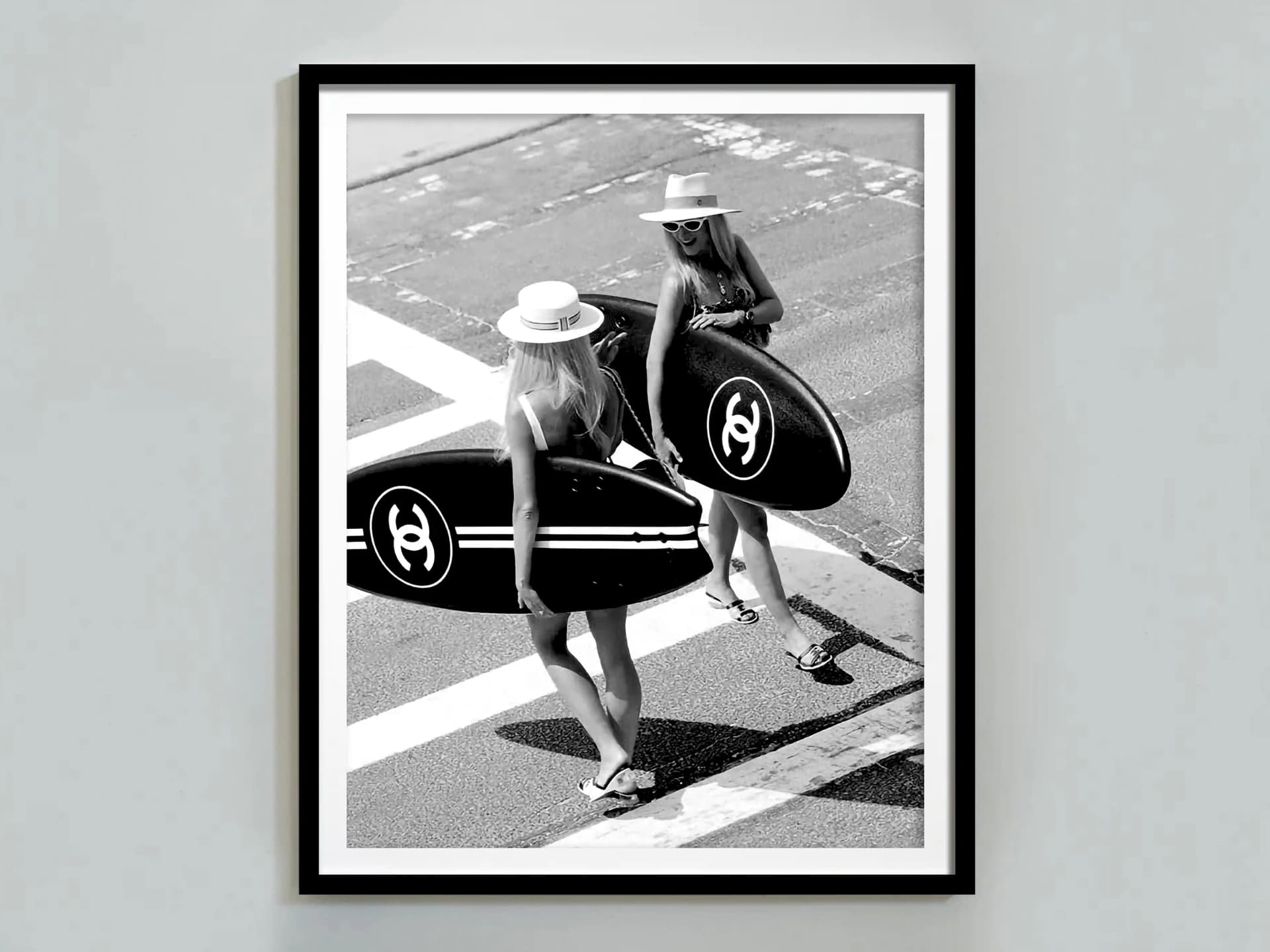 Surfer Girls Poster, Luxury Wall Art, Black and White, Vintage Print, Fashion Photography, Summer Poster, Girl Room Decor, Digital Download - Image 1