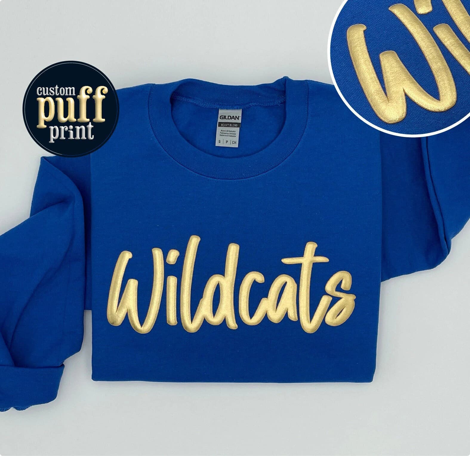 Custom Puff Print Team Name Sweatshirt, Embossed Mascot Sweatshirt, Custom School Mascot Sweatshirt, Gift Idea, Metallic Puff Print - Image 1