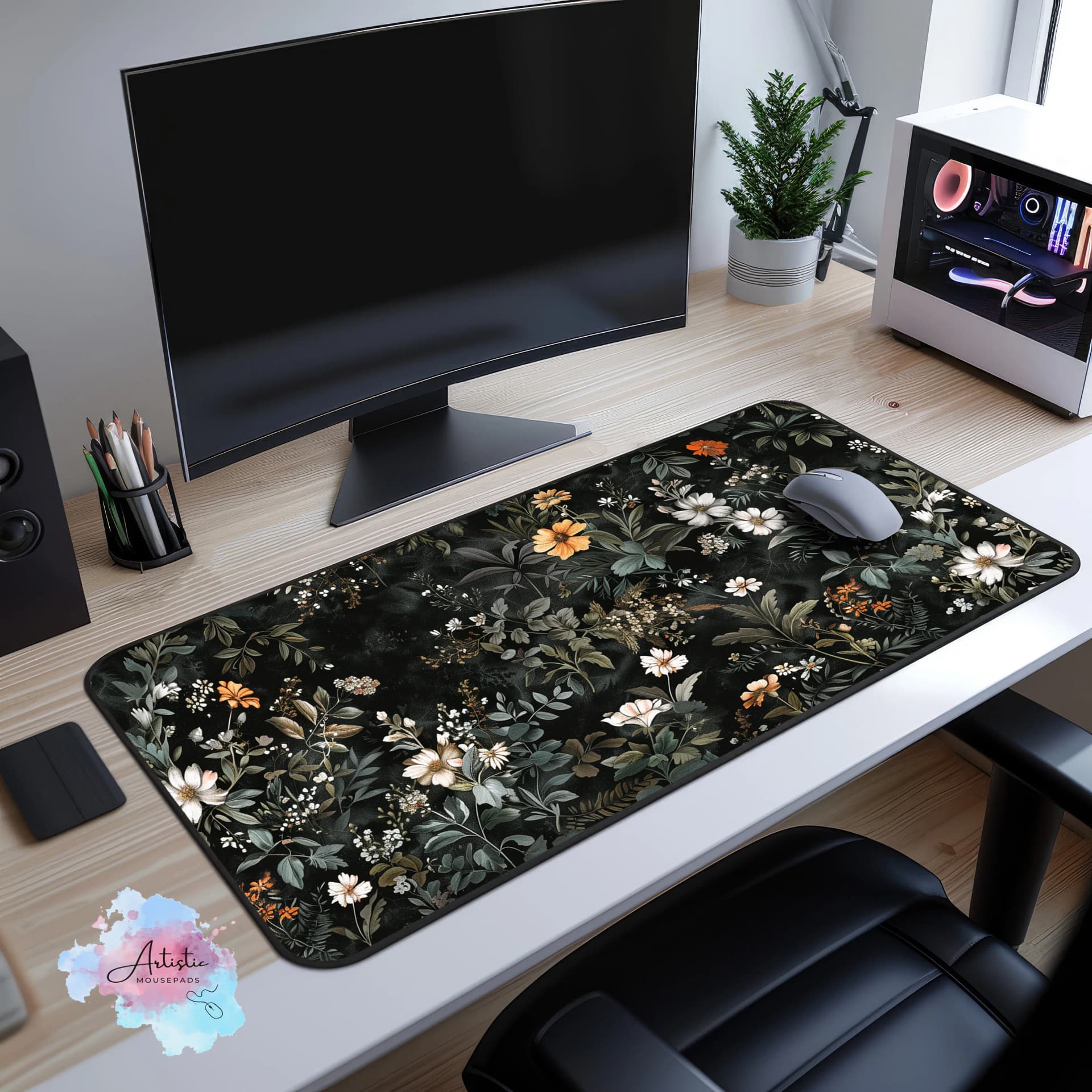 Cottagecore Desk Mat, Cute Botanical Plant Mouse Pad, Kawaii Floral Desk Pad, XL Mousepad, Desk Decor Aesthetic, Gift for Gamers - Image 1