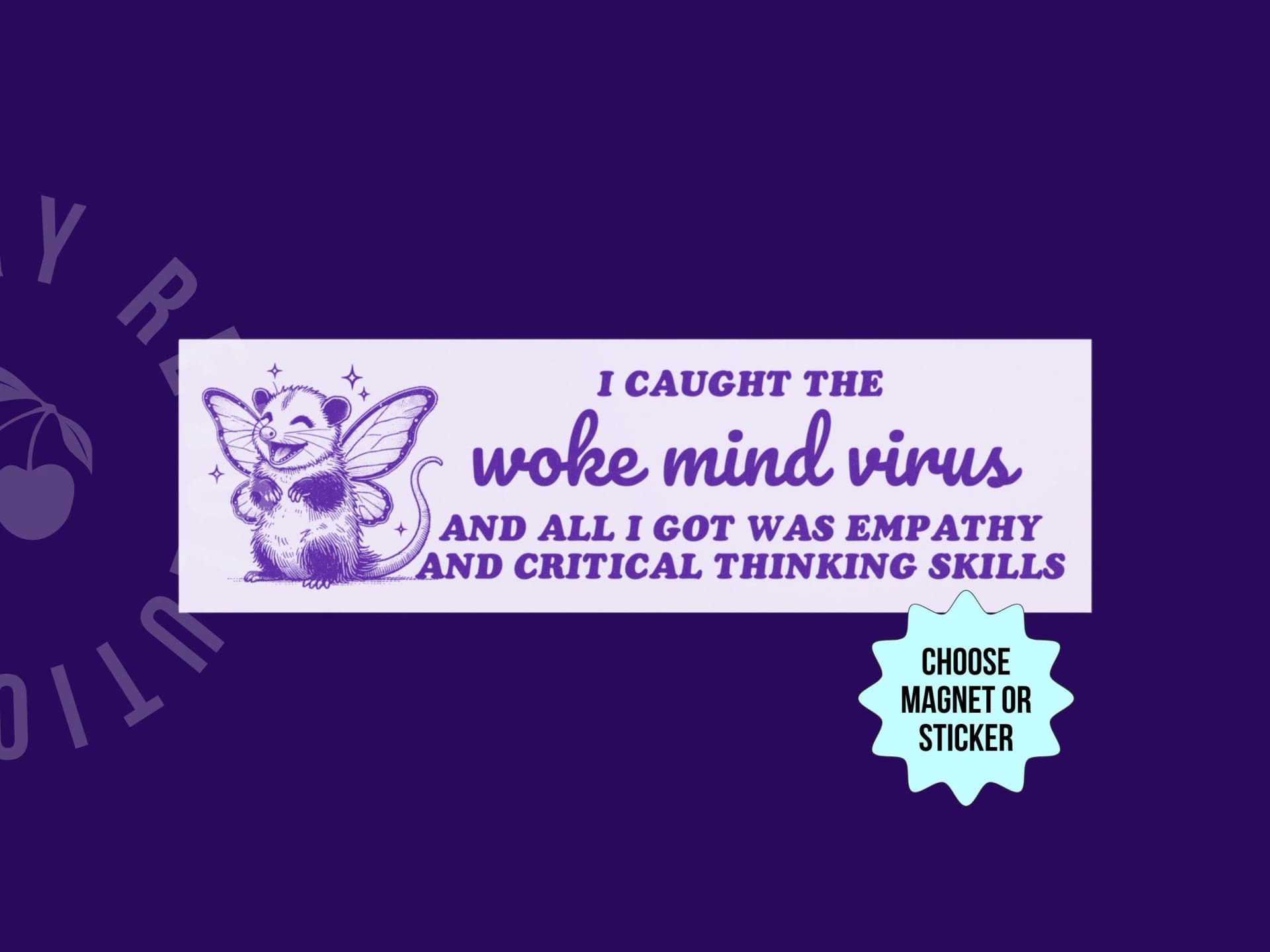 Funny Woke Mind Virus Car Magnet/Bumper Sticker, Cute Fairy Possum, Liberal Leftist Social Justice Critical Thinking Skills, Anti Trump MAGA - Image 1