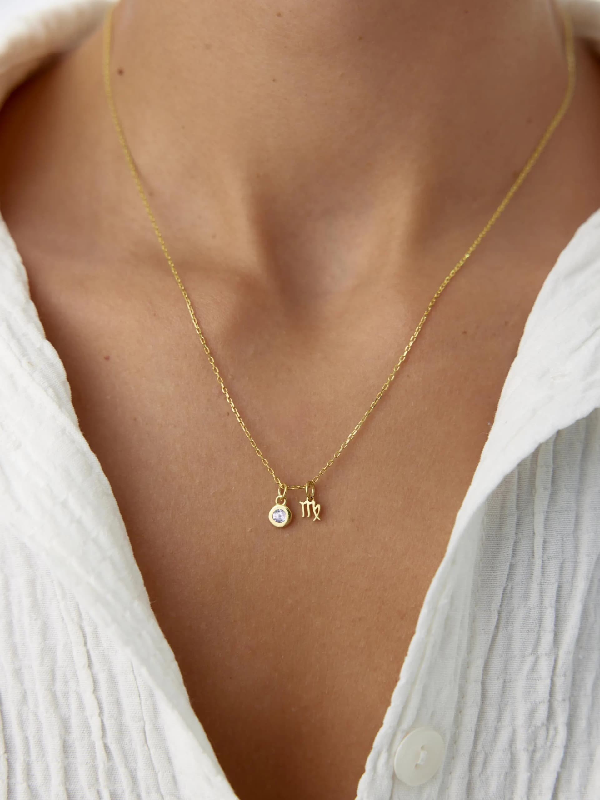 18K Gold Filled Zodiac Sign with Birthstone Necklace, Zodiac Pendant, Astrology Necklace, Horoscope Necklace, Gift For Her, Christmas Gift! - Image 1