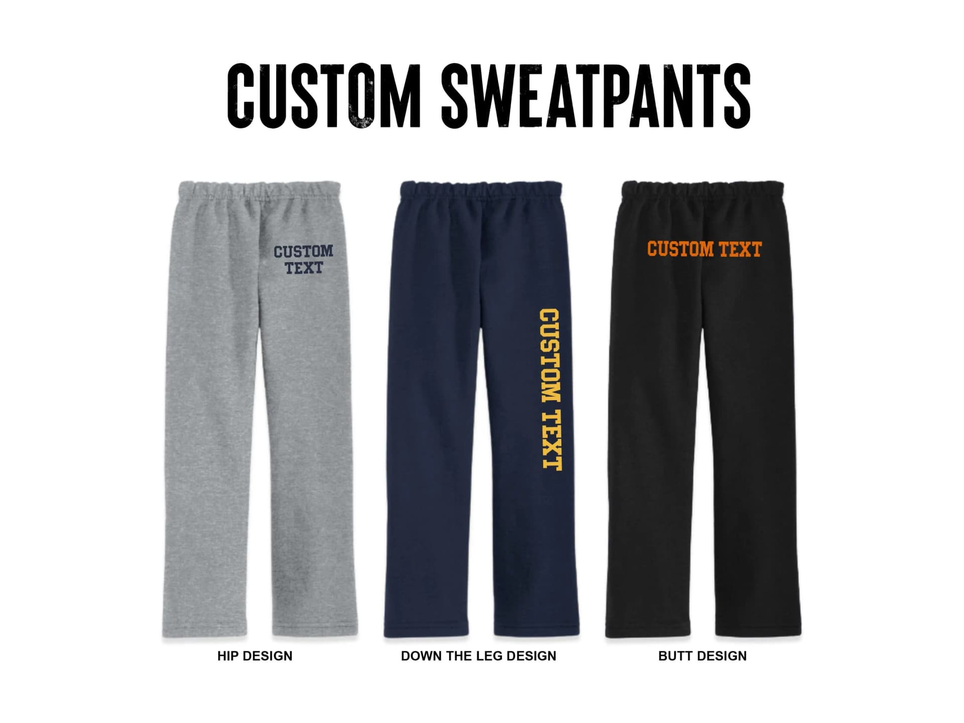 Custom Sweatpants Personalized Open Bottom Sweats Wide Leg Pants Sports Gym School College University Sorority Men Women Unisex Plus Size - Image 1