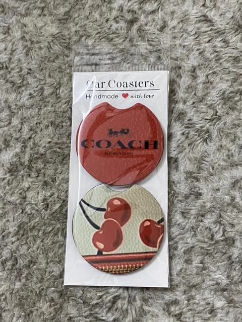 Red Cherry Designer car coasters - Image 1