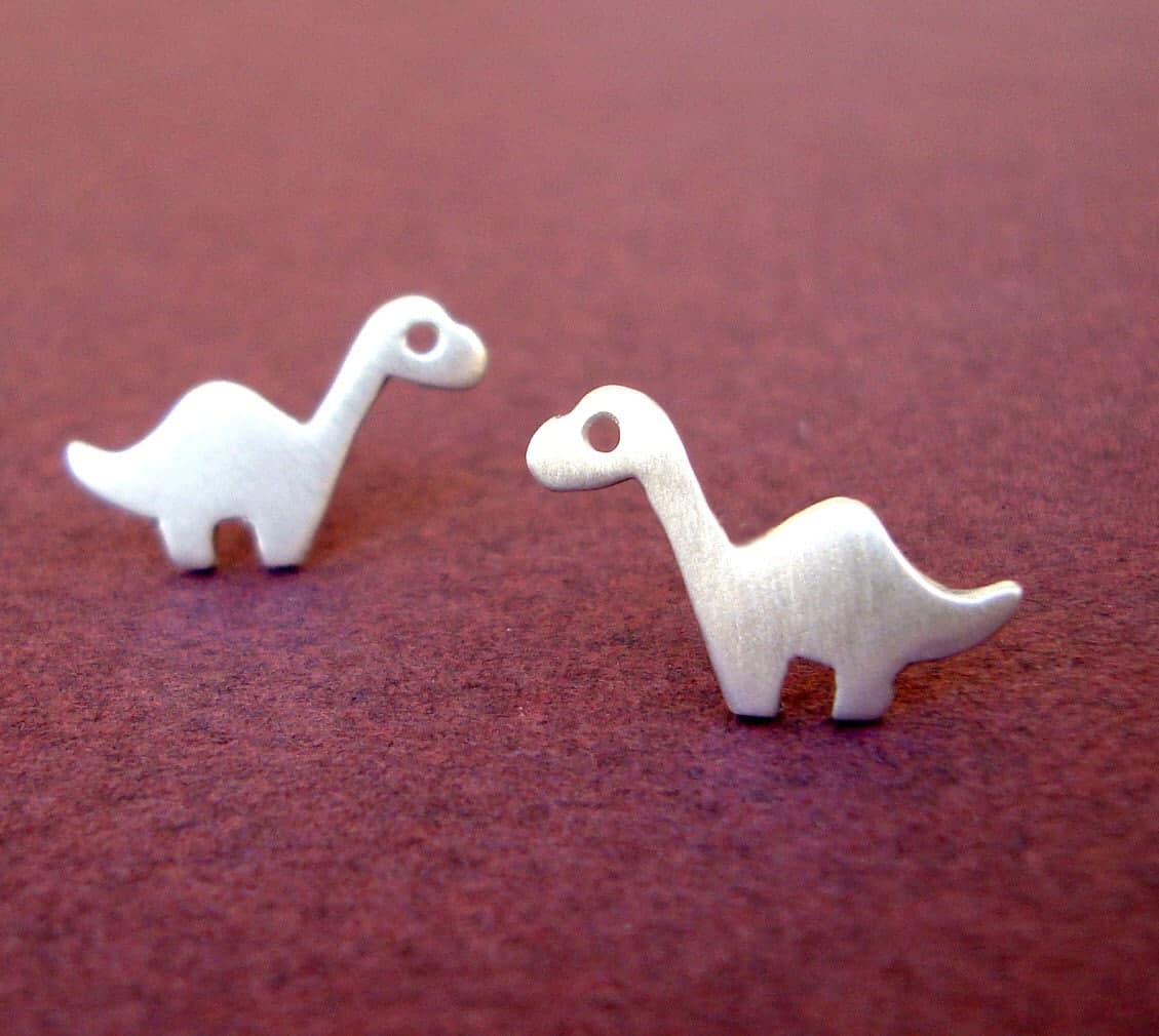 Sterling Silver Dino Studs / Brontosaurus Cute Earrings / Minimal Gift for Kids, Unisex - Image 1