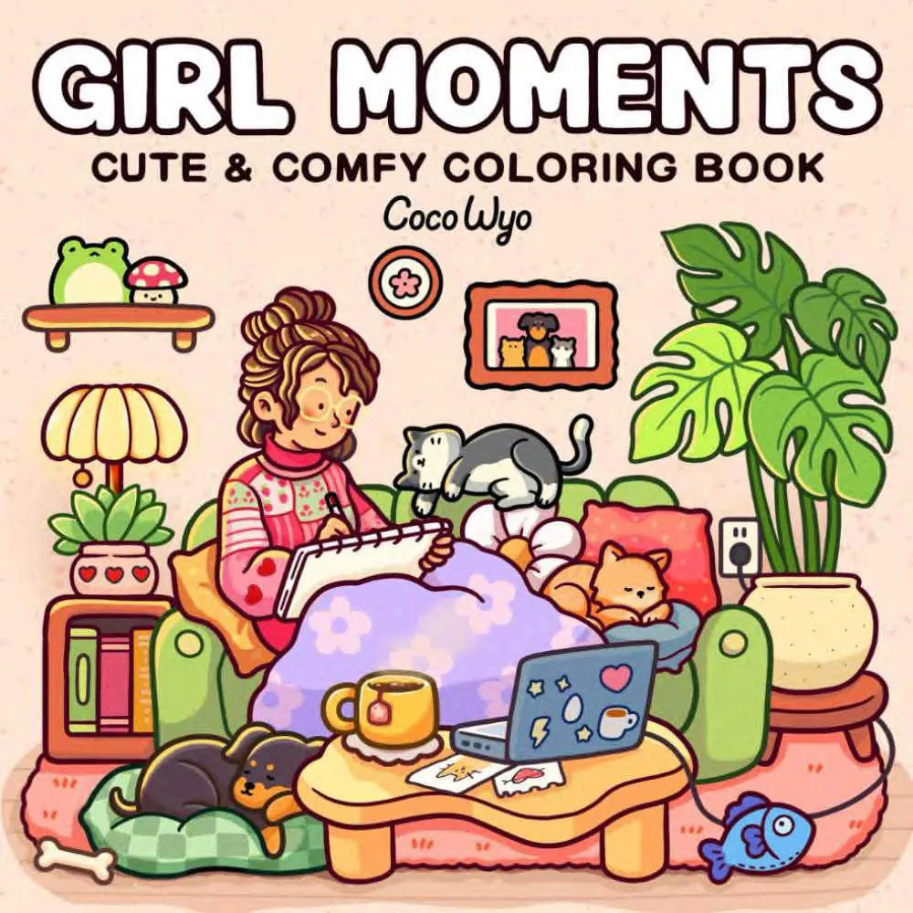 Girl Moments: Coloring Book Pages for Adults and Teens Featuring Cute Cozy Daily Activities for a Stress-Free Coloring Experience - Image 1