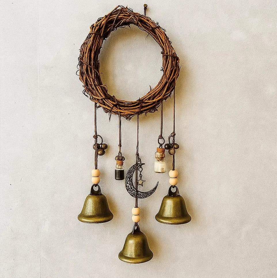 Hanging Witch Bell Protection Door, Metal Wind Chime, Wreath Magic Wind Chime, vintage bell decoration, key bell suitable for hobbyist - Image 1