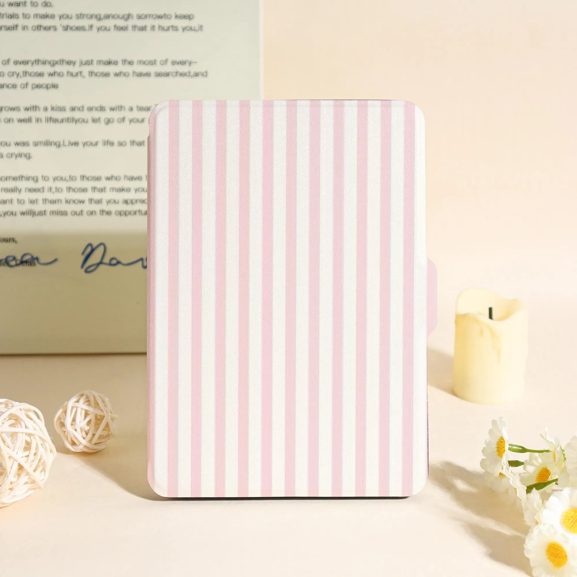 Pastel Pink Striped Kindle Case For Kindle Paperwhite 12th 7", Paperwhite 1/2/3/4, Kindle 11th 12th Gen, Kindle Colorsoft Case,Bookish Gifts - Image 1