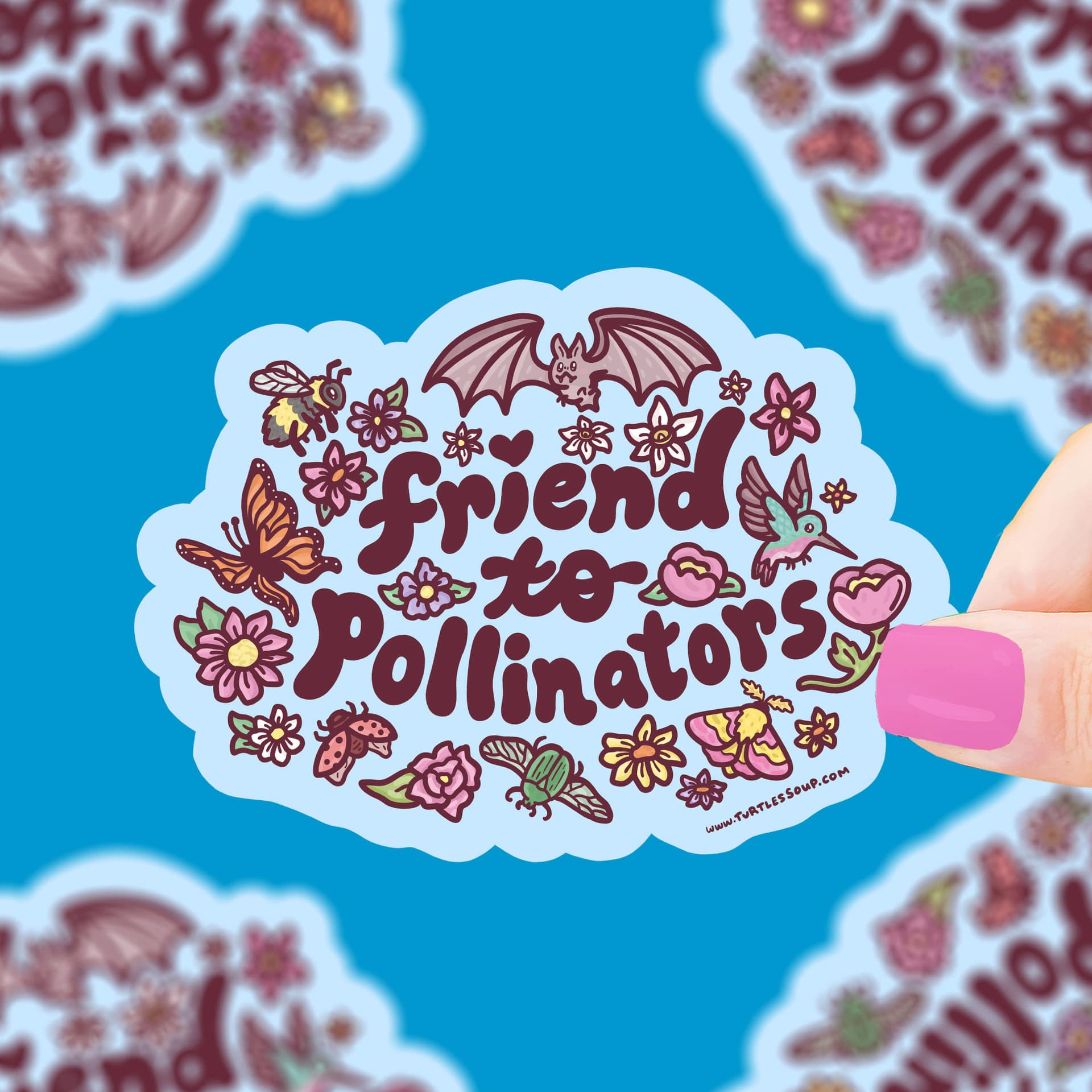 Friend to Pollinators Sticker, Vinyl, Waterproof, Water Bottle Sticker, Flower Sticker, Bats, Wildlife, Nature, Animal Friends, Cute Sticker - Image 1