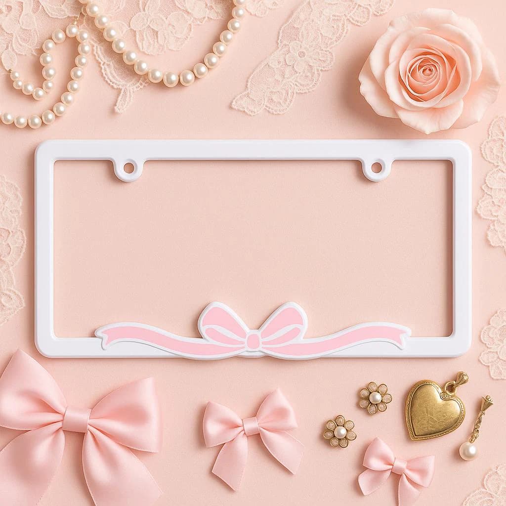 Pink Bow License Plate Frame for Women β Cute Car Accessories, Girly Aesthetic, Coquette Style Gift, Fits ALL Standard US and CAN Plates - Image 1