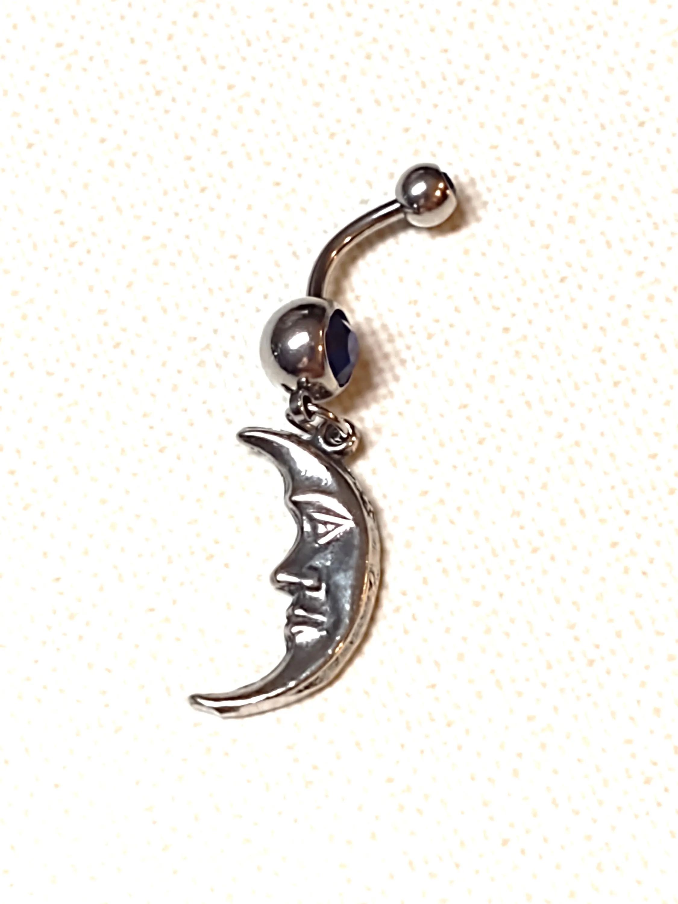 Man In The Moon CRESCENT Celestial Lunar Night Sky Charm On Dazzling Cobalt Blue CZ Gem 14g Belly Ring Navel Ring - Image 1