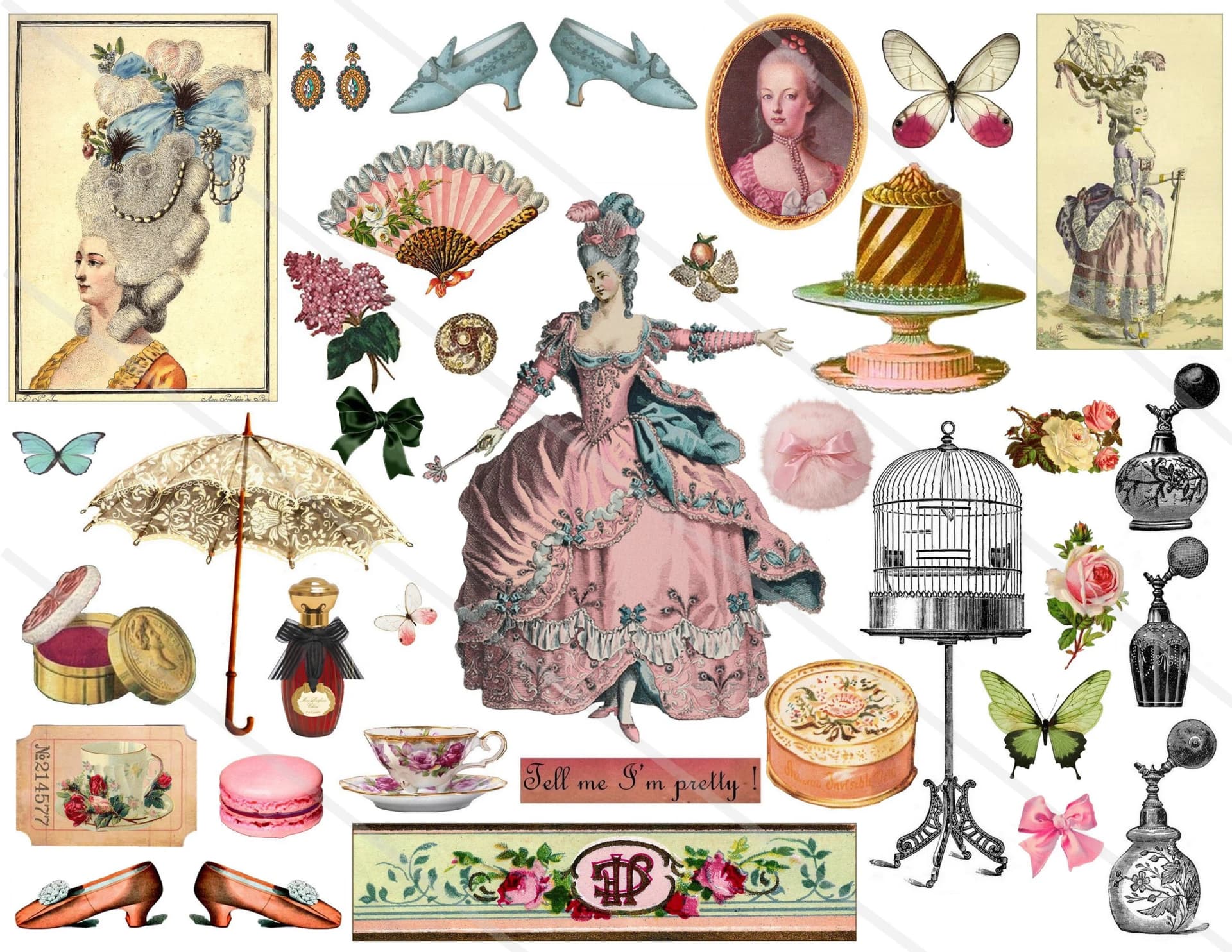 Versailles Marie Antoinette Clipart | Digital Collage Sheet PNG | Scrapbooking, Decoupage, Papercraft, Ephemera, Instant Download - Image 1