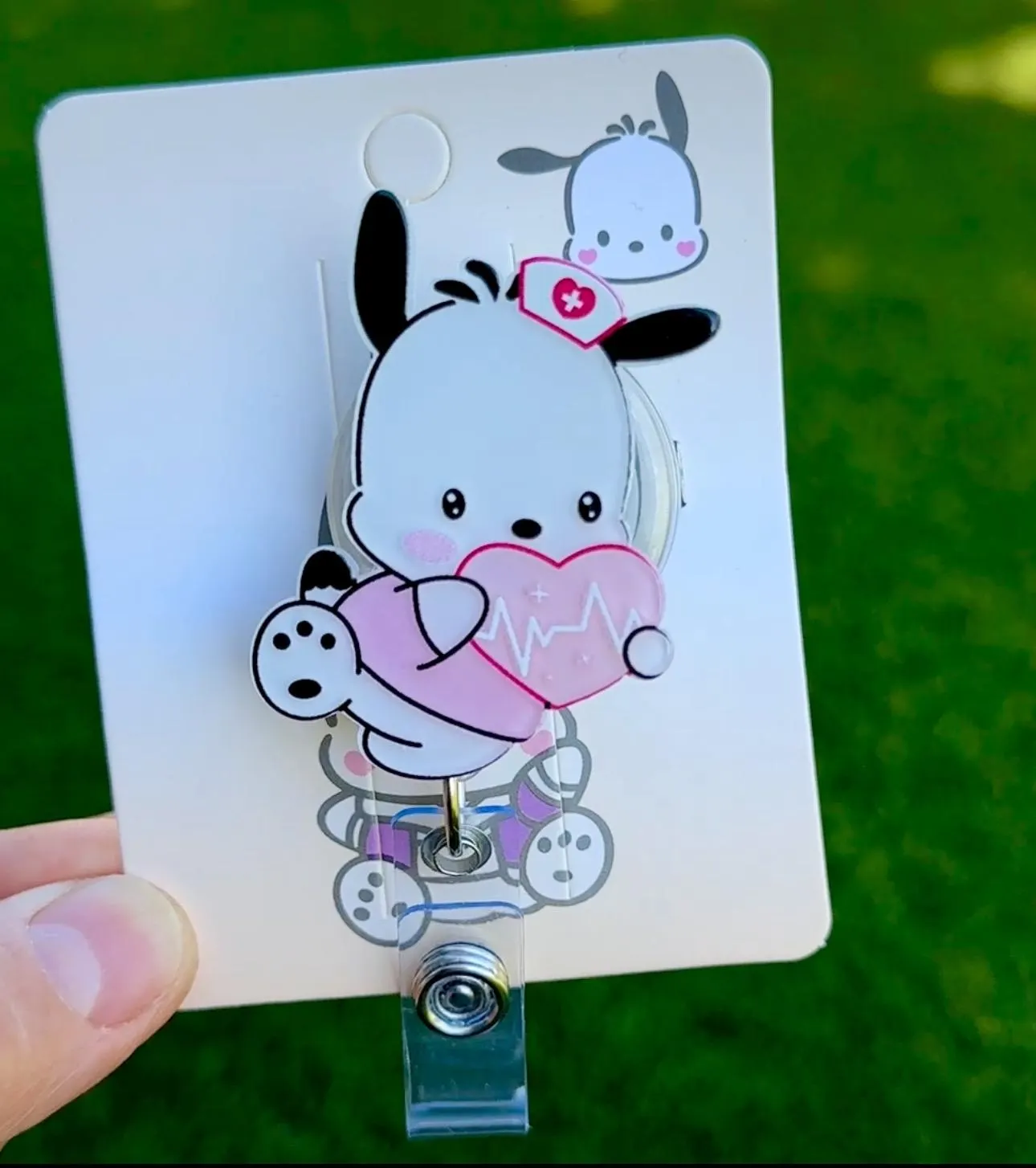 Kawaii Dog Doctor Nurse Medical CoWorkers Retractable ID Badge Reel - ID Badge Holders - Gift Idea / Pretty Name Badge HK Kitty Dog Bunny - Image 1