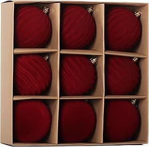 Senjie 3.94inch Christmas Tree Ornaments Velvet Balls,9PCS Flocked Decoration Balls Ornaments Sets for Christmas 2025 Red in 2025 | Christmas tree ornaments, Ornament set, Hanging ornaments - Image 1