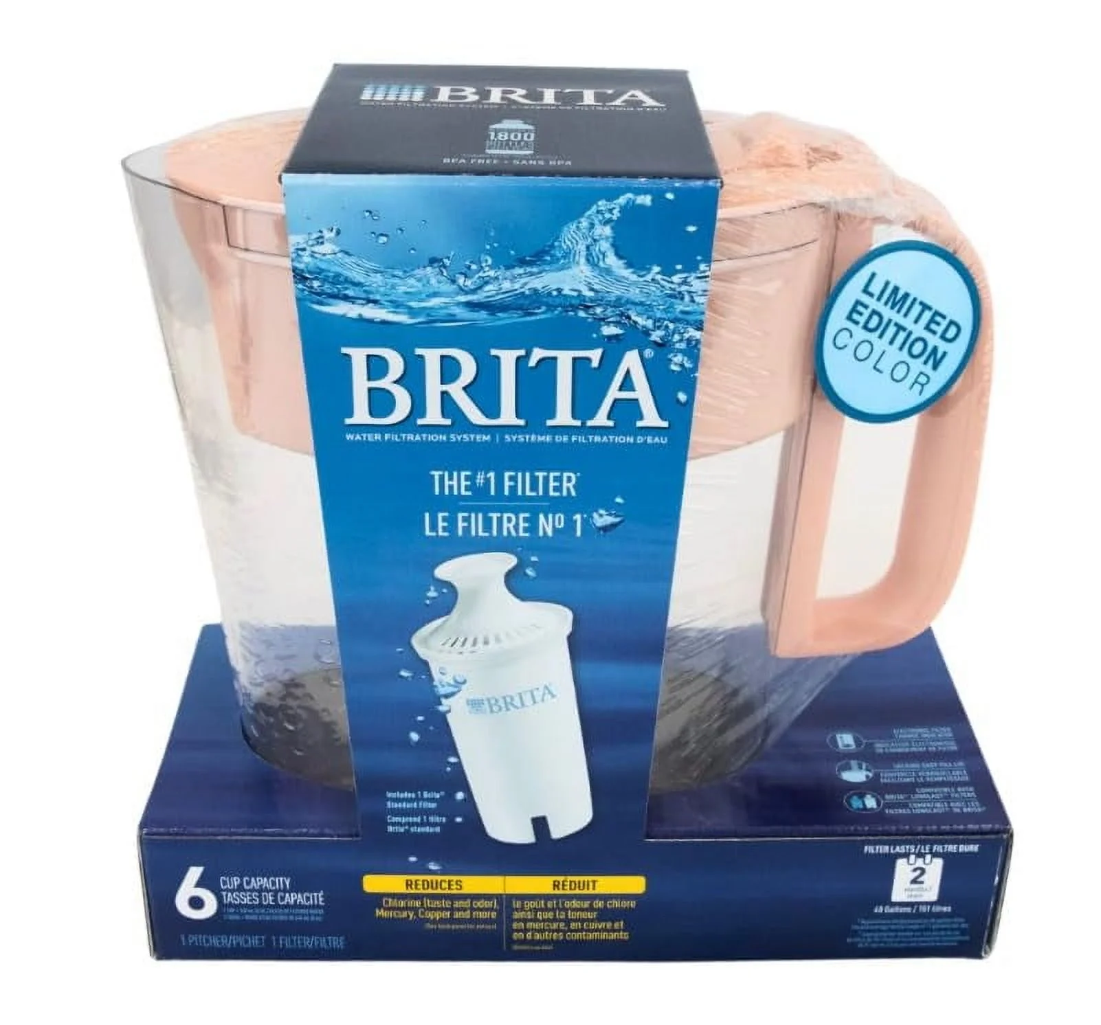 Brita Metro Water Filteration System Pitcher 6 Cup Pink BPA Free - Image 1