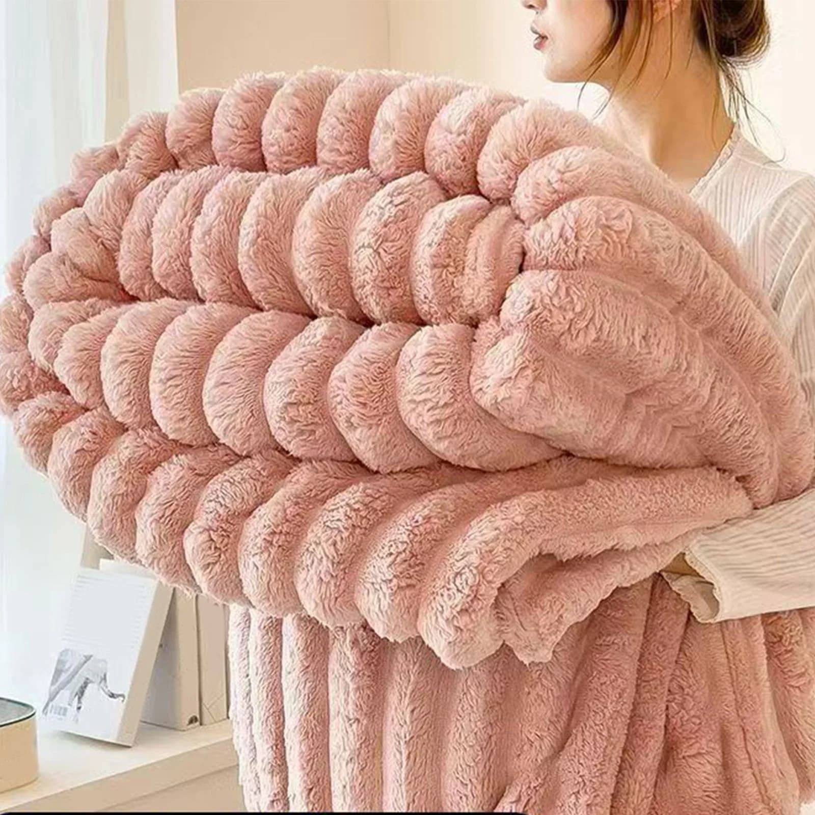 Boovnll Bunny Blanket, Super Soft & Warm Faux Rabbit Fur Throw Blanket, Lightweight Microfiber Machine Washable for Bedroom, Living Room, Chair, Couch, Sofa, Blanket - (28x39") - Image 1