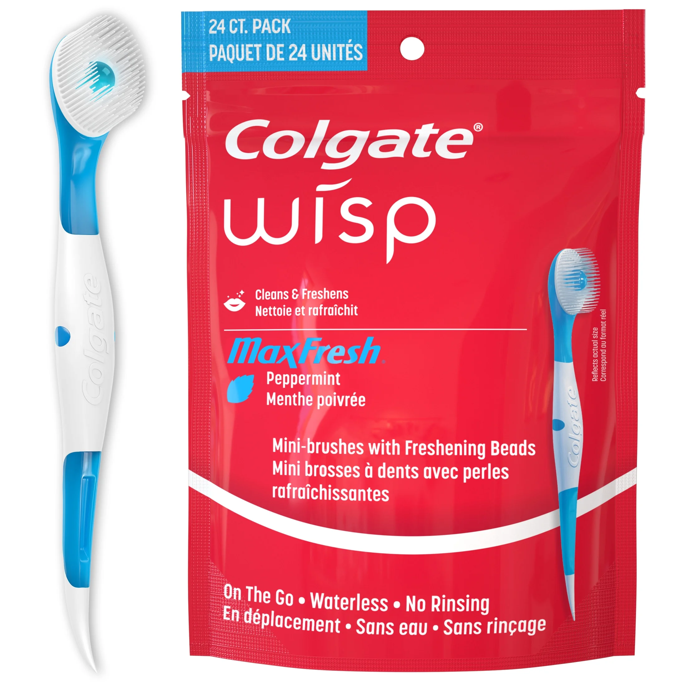 Colgate Max Fresh Wisp Disposable Mini Adult Manual Travel Toothbrushes, Peppermint, 24 Count - Image 1