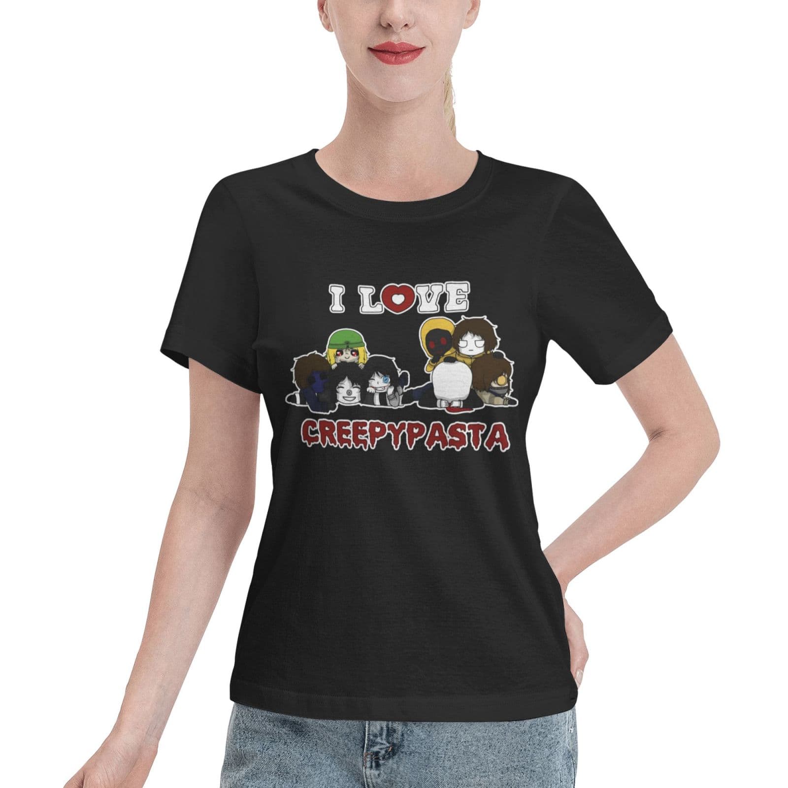 Creepypasta Women's Short Sleeve Shirt Cotton Basic T-Shirt Crew Neck Tee Durable T Shirts Black X-Large - Image 1