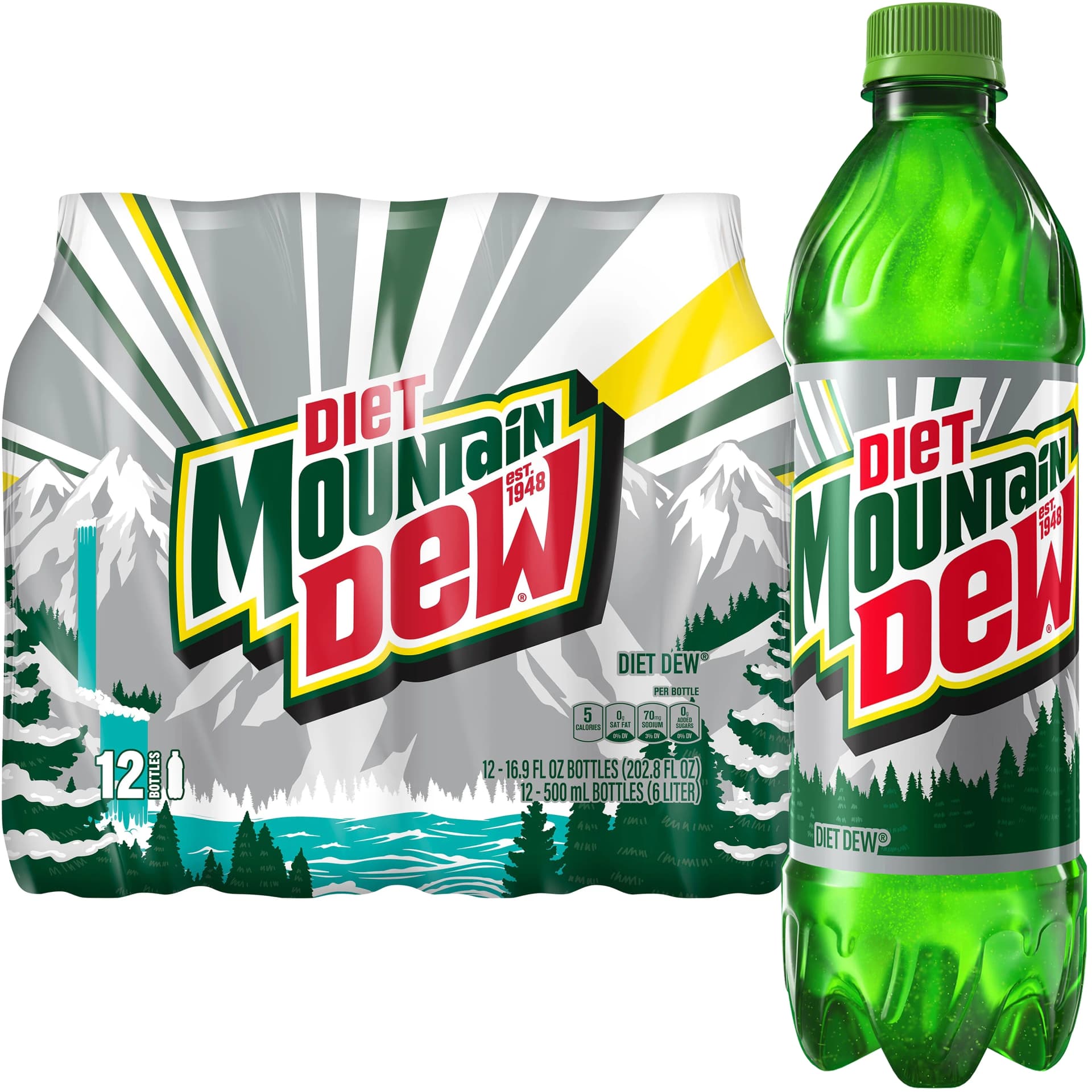 Diet Mountain Dew Soda Pop, 16.9 fl oz , 12 Pack Plastic Bottles - Image 1