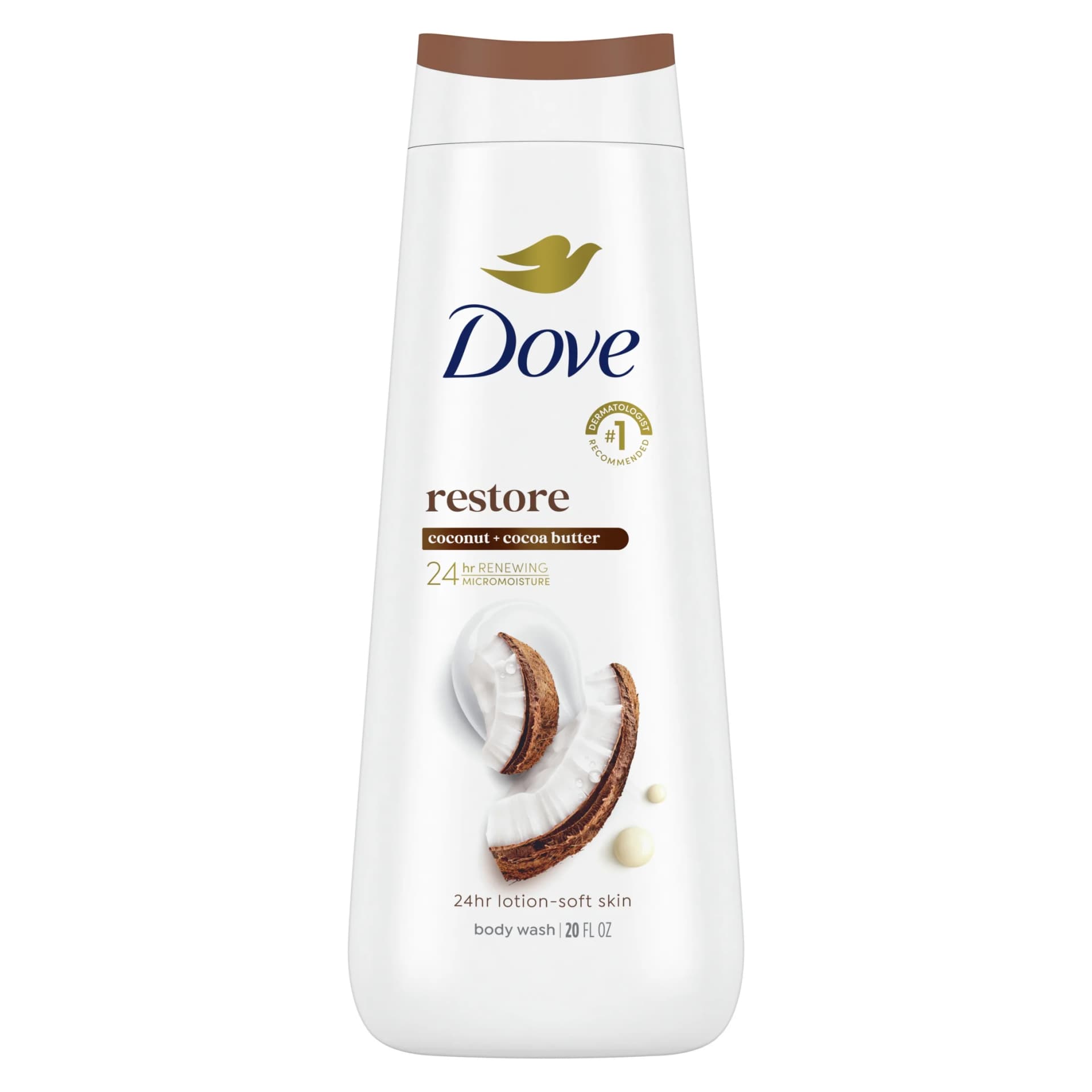 Dove Body Wash for Women Moisturizing Restore Coconut & Cocoa Butter Cleanser All Skin, 20 oz - Image 1