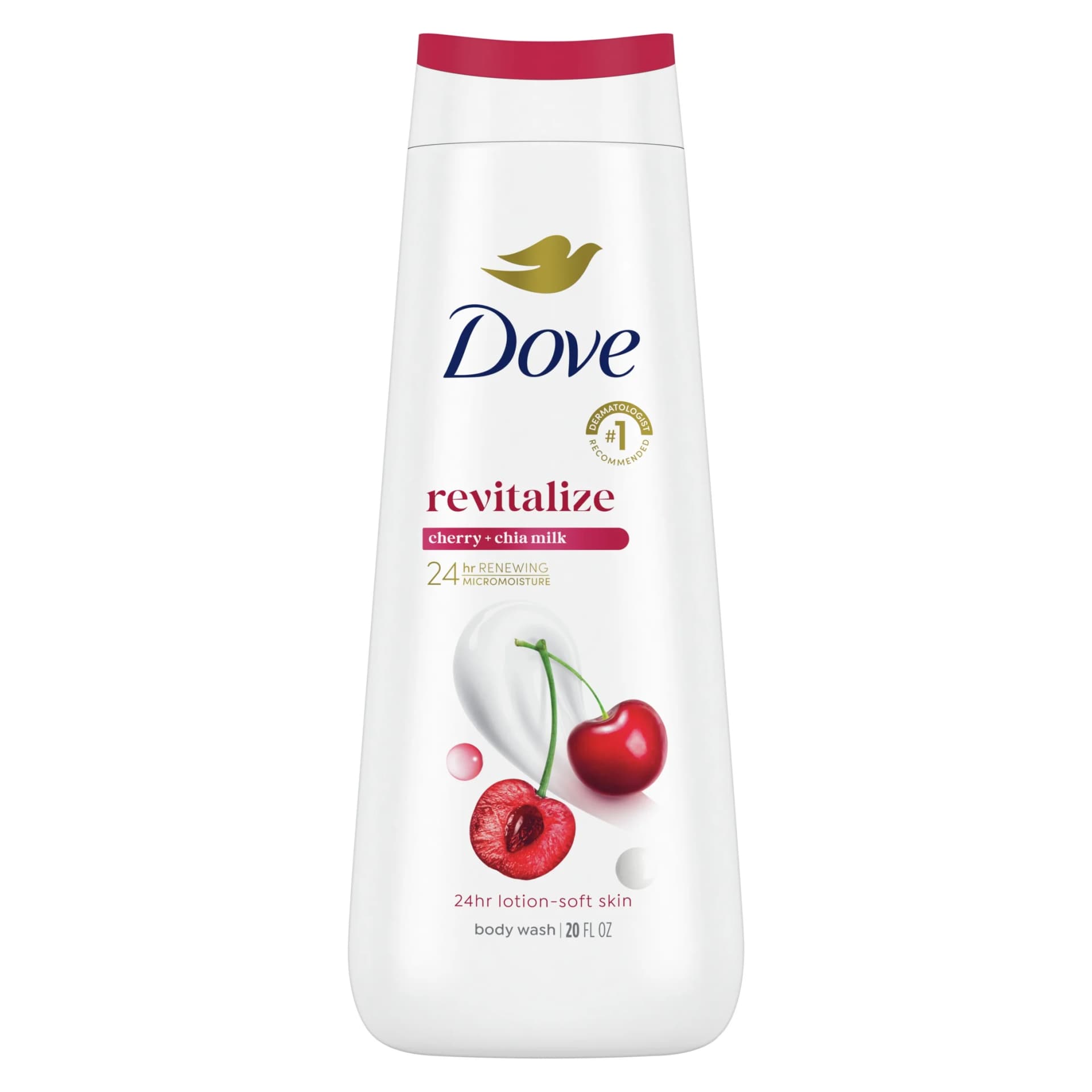 Dove Body Wash for Women Moisturizing Revitalize Cherry & Chia Milk Cleanser, 20 oz - Image 1