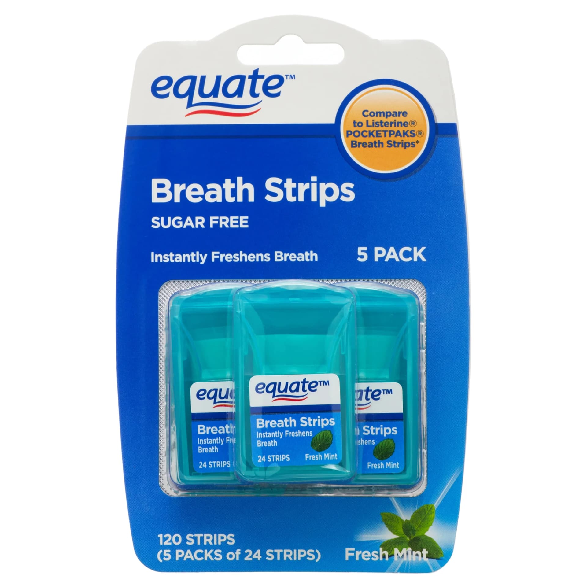 Equate Sugar Free Fresh Mint Breath Strips, 24 Count, 5 Pack - Image 1