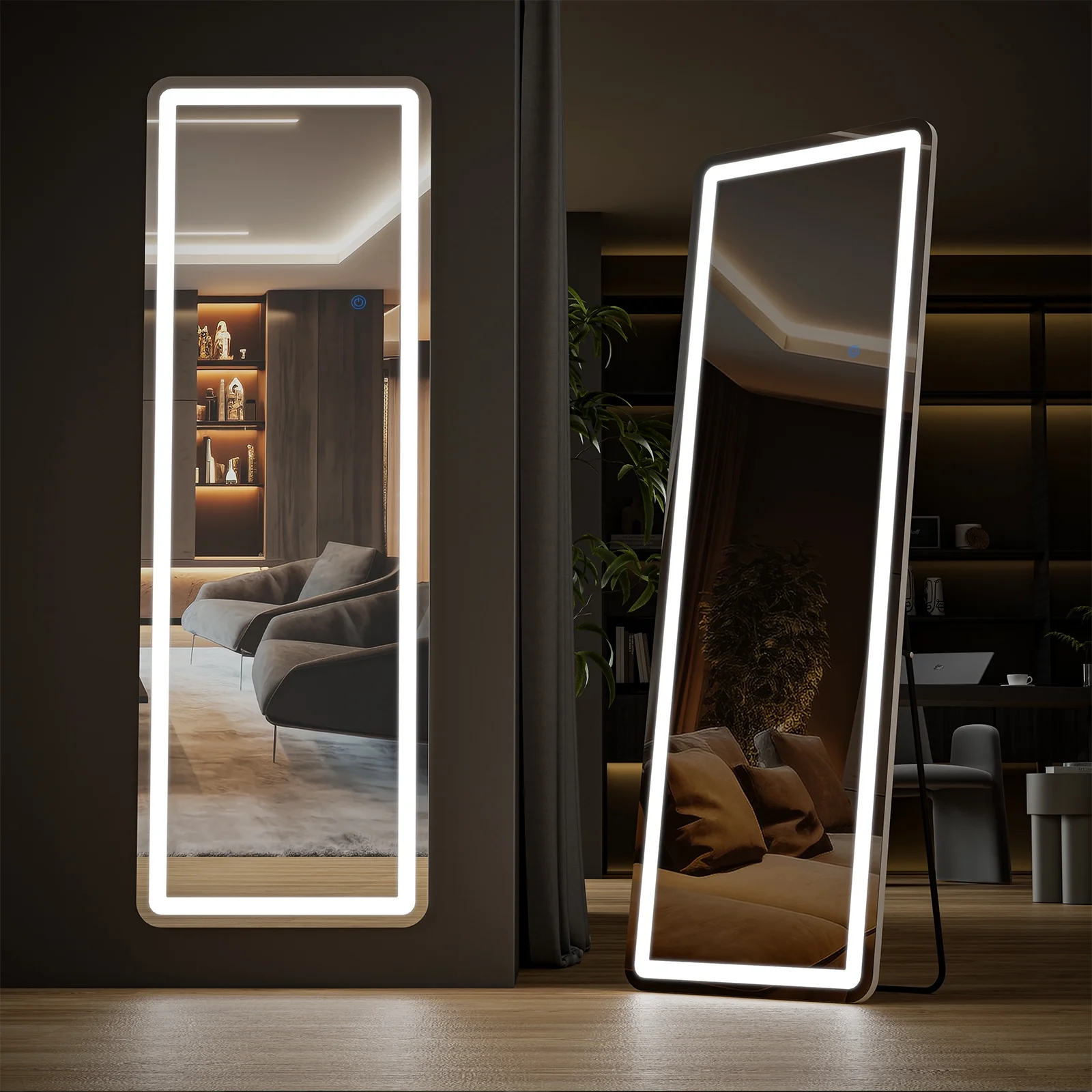 Full Length Mirror with LED Lights, 64"x21" Lighted Floor Standing Mirror with Stand - Image 1