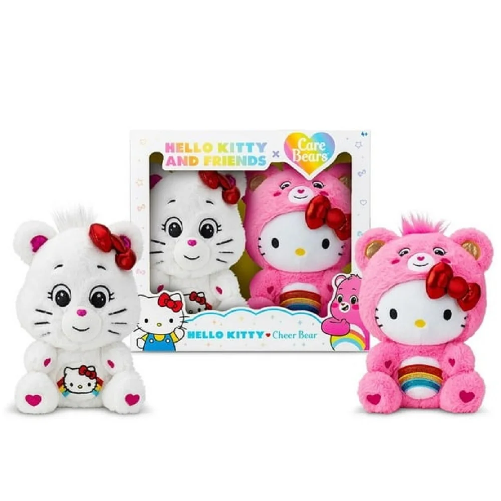 Hello Kitty Loves Cheer Bear 10" Collectible Care Bears Plush 2-Pack - Soft, Huggable Material! - Image 1