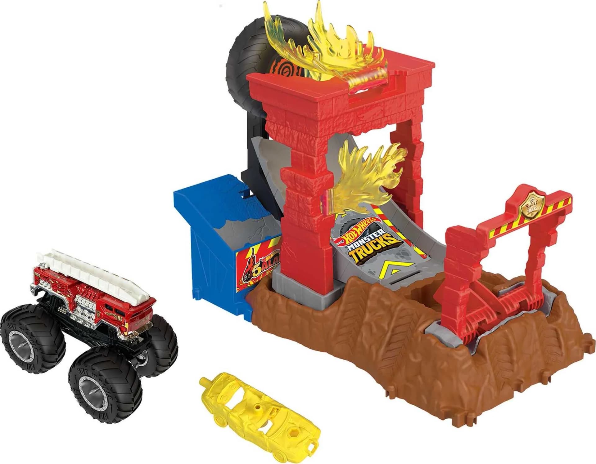 Hot Wheels Monster Trucks Arena Smashers 5-Alarm Fire Crash Challenge Playset with 1 Toy Truck - Image 1