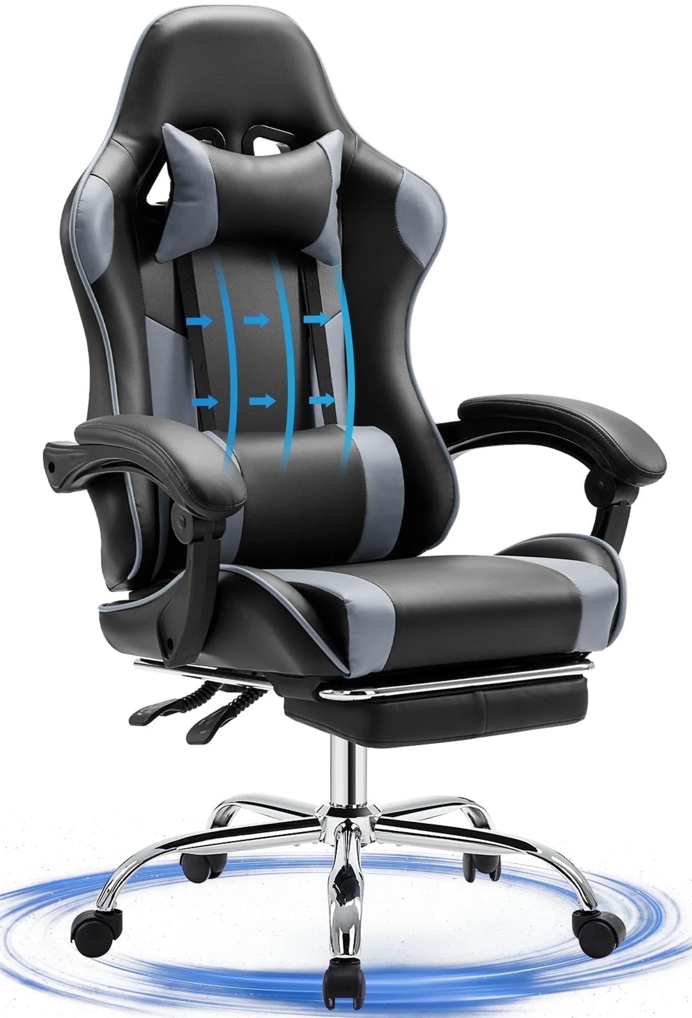 JONPONY Big and Tall Gaming Chair, Ergonomic Design, Gamer Chair PU Leather with Footrest and Lumbar Support, High Back Office Chair Support 8 Hours Long Sitting, Computer Chair,Black Grey - Image 1