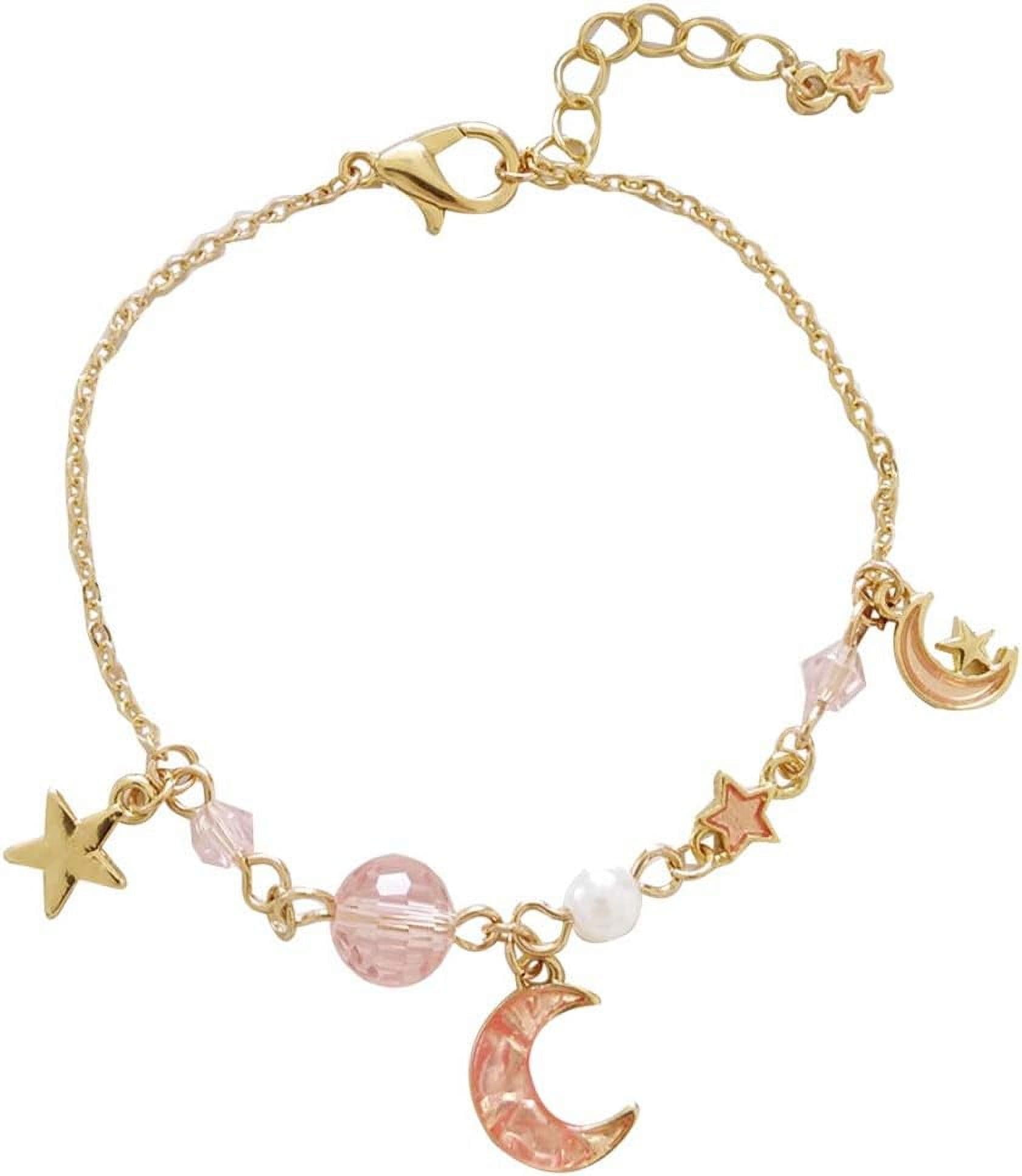 LANFENG Fashion Bangle Bracelet For Women,Fashion Moon Star Charm Faux Pearl Beads Bracelet Bangle Jewelry - Pink - Image 1