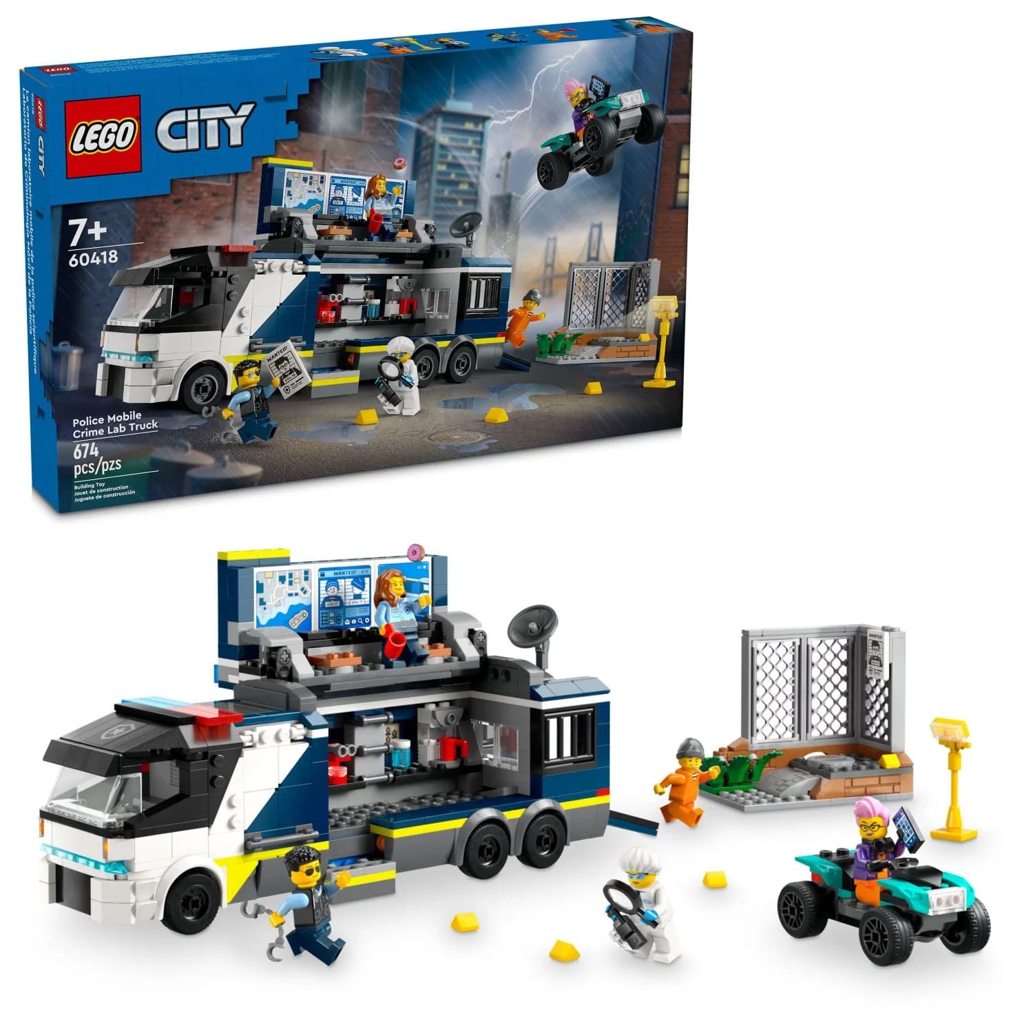 LEGO City Police Mobile Crime Lab Truck Toy, Pretend Play Police Toy, Includes Quad Bike, 2 Officers, 1 Scientist and 2 Crook Minifigures, Police Truck Toy for Kids Ages 7 Plus, 60418 - Image 1