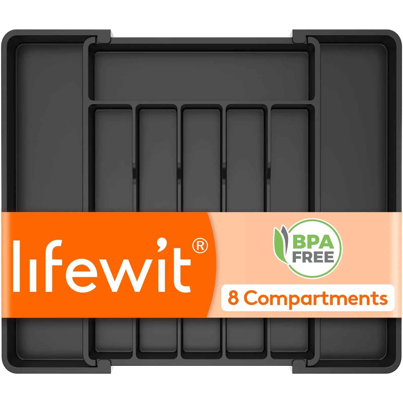Lifewit Silverware Drawer Organizer, Expandable Utensil Tray for Kitchen, BPA Free Flatware and Cutlery Holder, Adjustable Plastic Storage for Spoons Forks Knives, 10.9"-17.5" x 13.7", Black - Walmart.com - Image 1