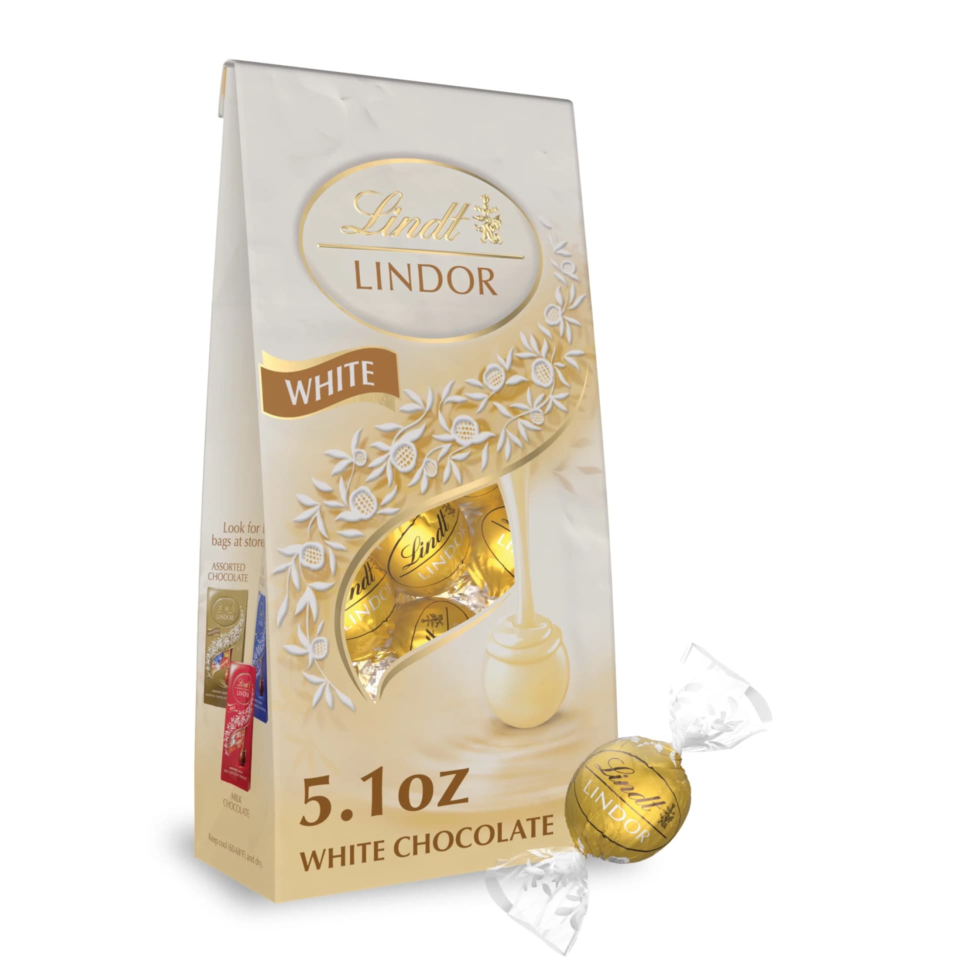 Lindt Lindor White Chocolate Candy Truffles, 5.1 oz. Bag - Image 1