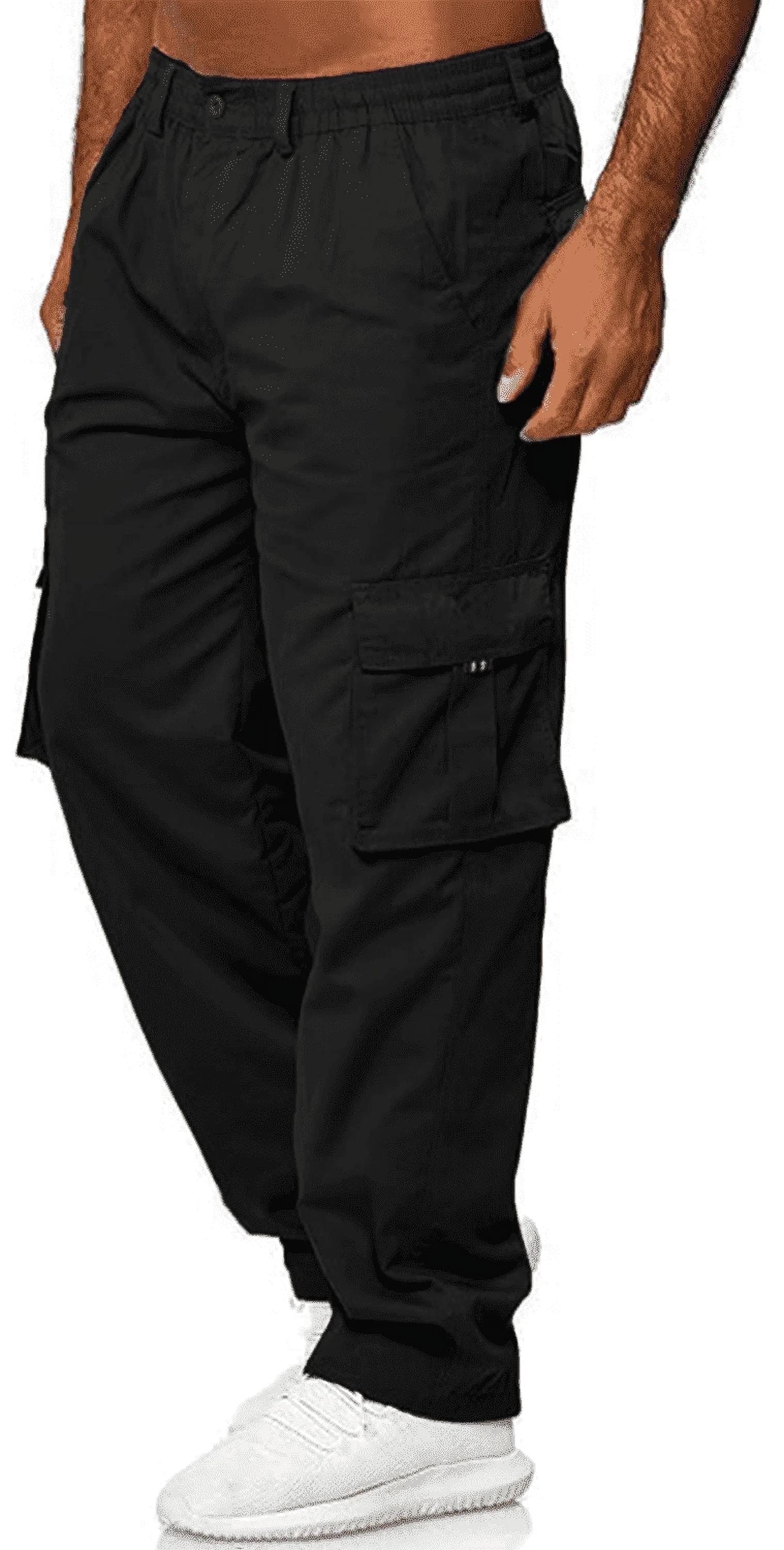 MLDRA Men's Cargo Pants Sweatpants Jogger Work Trousers Relaxed Fit Loose Casual Lightweight Slacks with Multi Pockets Black - Image 1