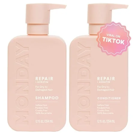 MONDAY HAIRCARE Repair Shampoo and Conditioner Set 12oz for Dry to Damaged Hair, Made with Keratin, Coconut Oil, Shea Butter and Vitamin E - Image 1
