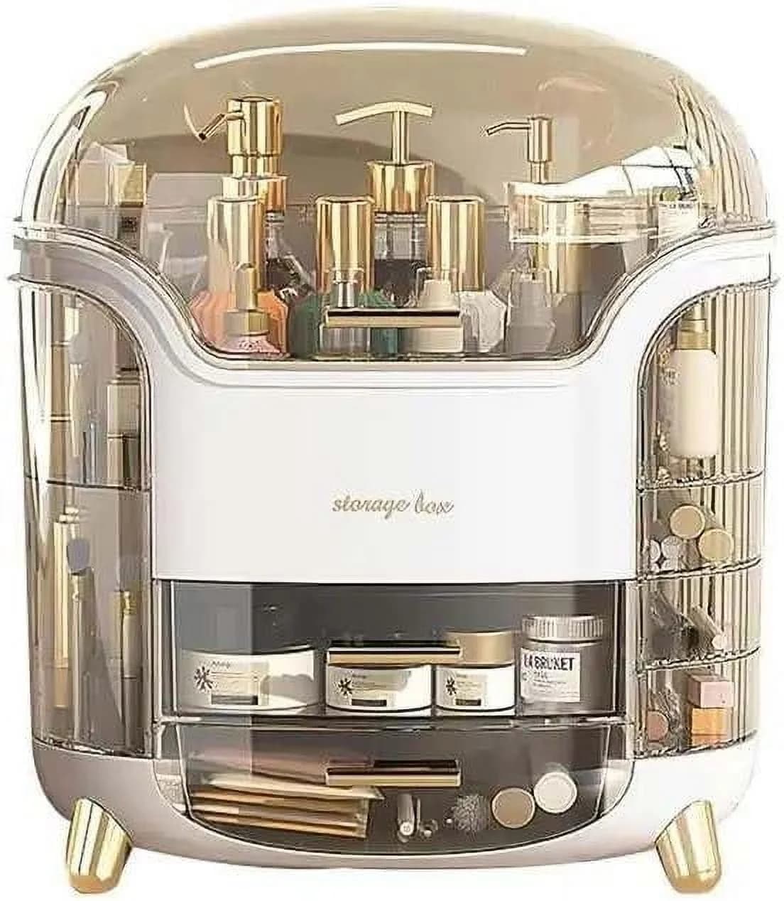 Makeup bag Storage Box, Countertop Portable Vanity Cosmetics MAKE UP bathroom organizers and Storage, Cosmetics Organizer Box for Countertop & Drawers, Skincare Organizers Box by KME (White 360) - Image 1