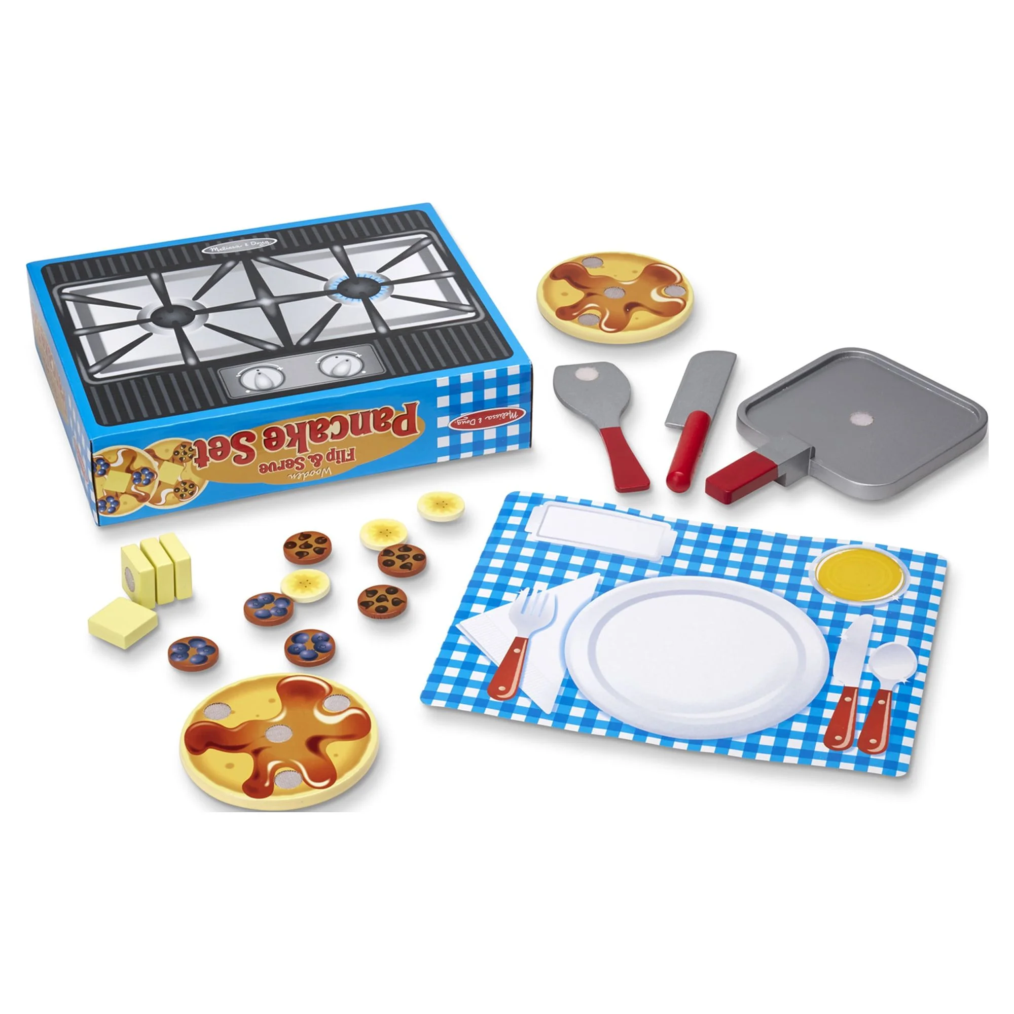 Melissa & Doug Flip and Serve Pancake Set (19 pcs) - Wooden Breakfast Play Food - Image 1