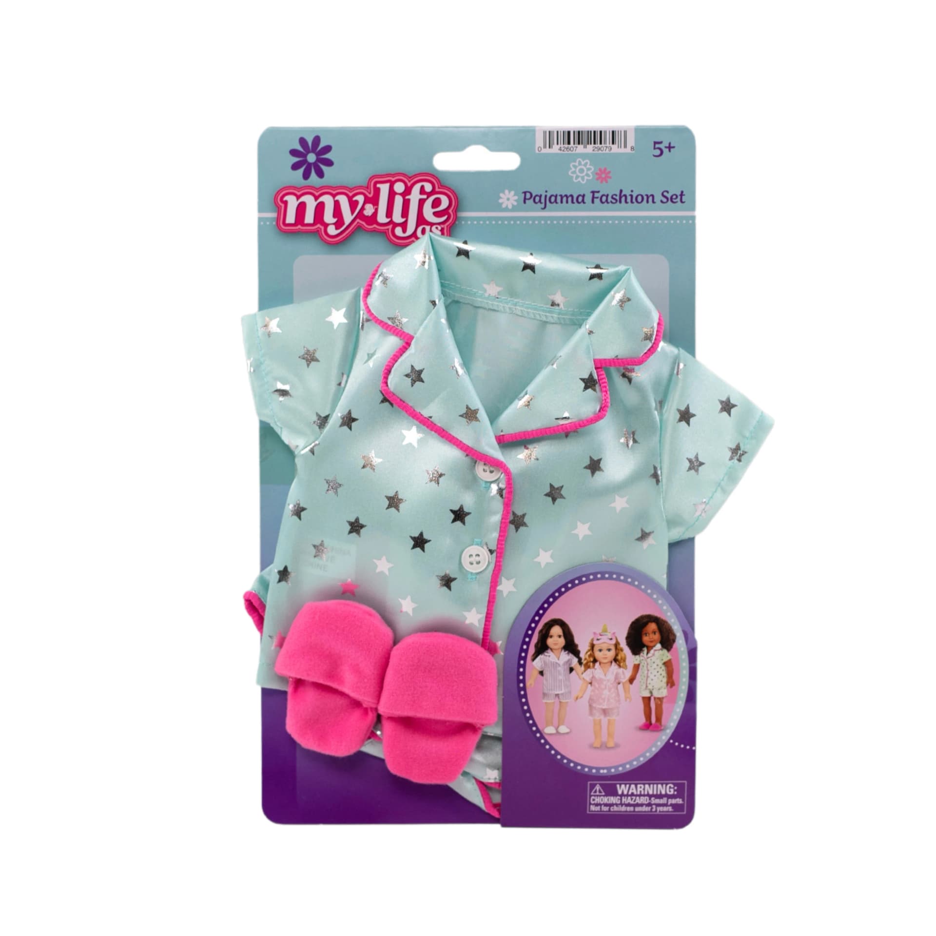 My Life As Pajama Fashion Set for 18-inch Doll, 3 Pieces Included, Green and Silver Star Print - Image 1