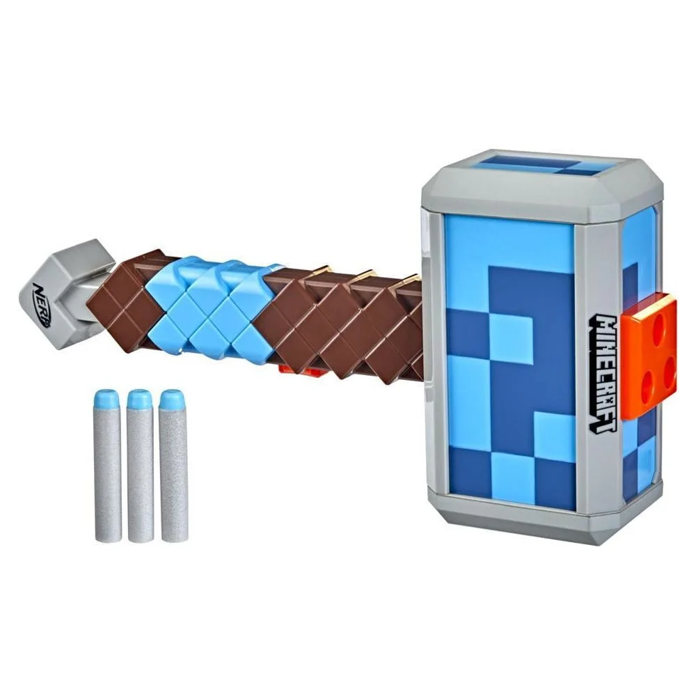 Nerf Minecraft Stormlander Dart-Blasting Hammer, Fires 3 Darts, Includes 3 Nerf Elite Darts, Pull-Back Priming Handle - Image 1