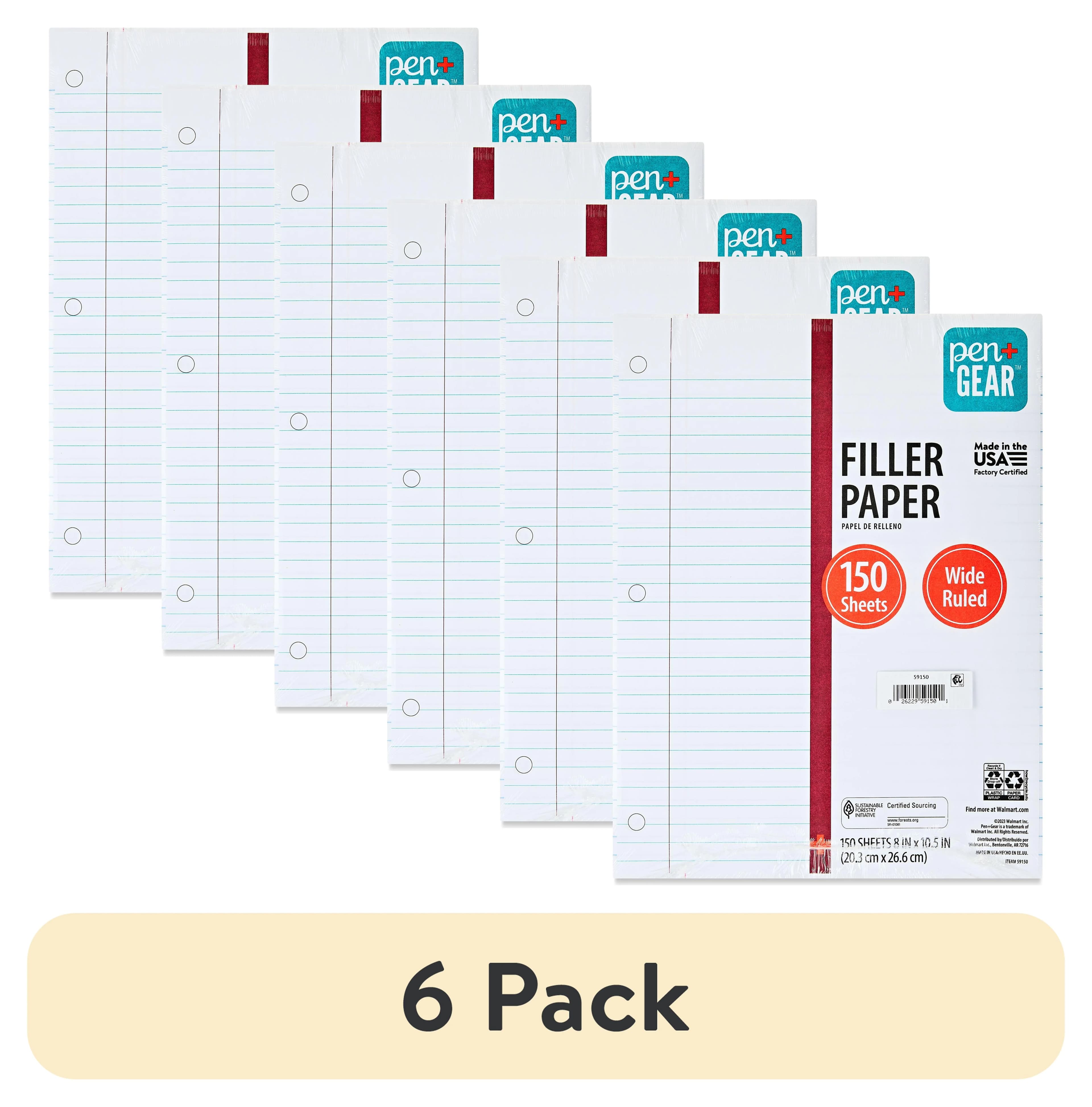 (6 pack) Pen+Gear Wide Ruled Filler Paper, 10.5" x 8", 150 Sheets (59150) - Image 1