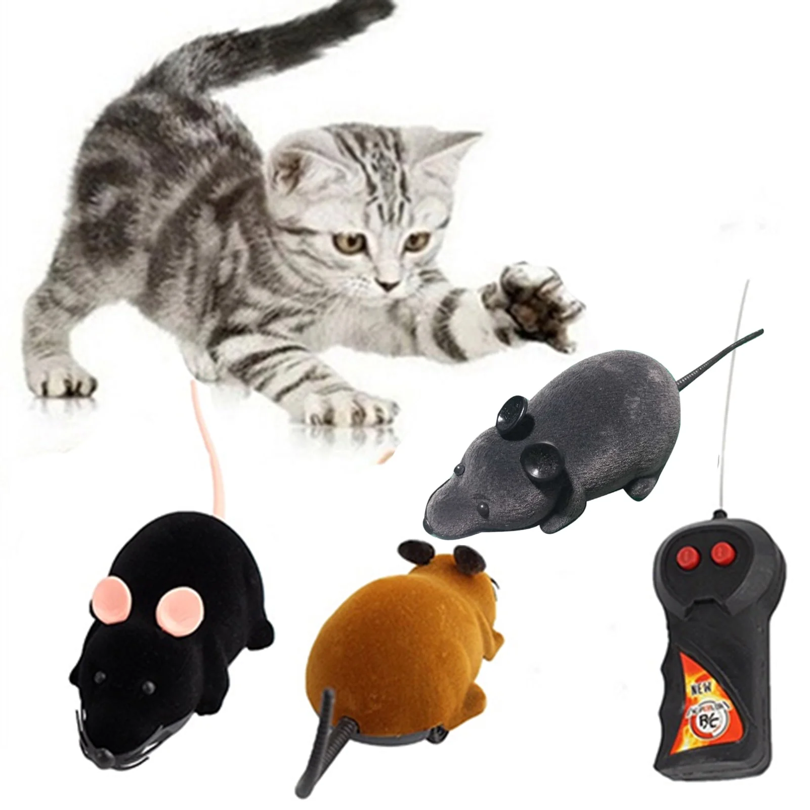 Porfeet Animal Toys Funny RC Wireless Remote Control Rat Mouse Toy for Cat Dog Pet,Black - Image 1