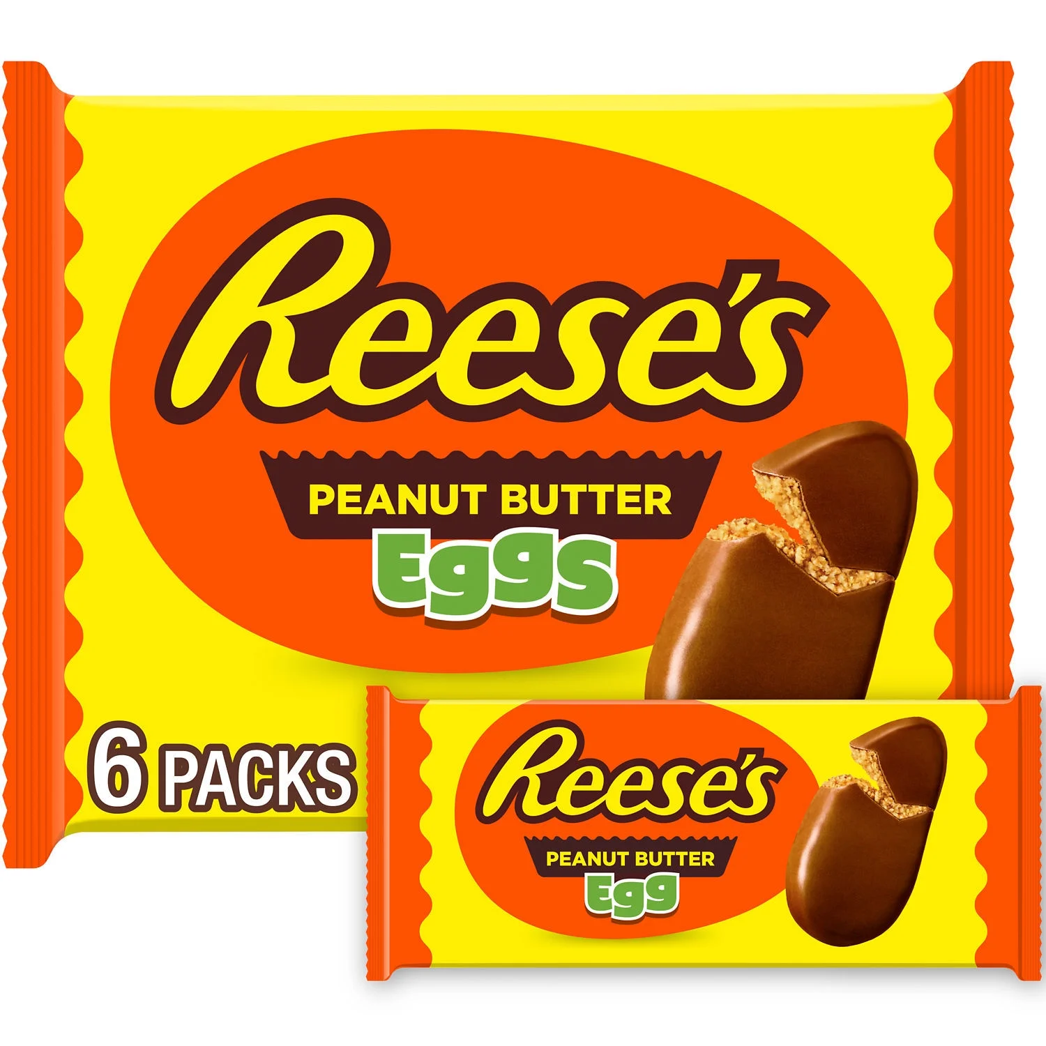 Reese's Milk Chocolate Peanut Butter Eggs Easter Candy, Packs 1.2 oz, 6 Count - Image 1