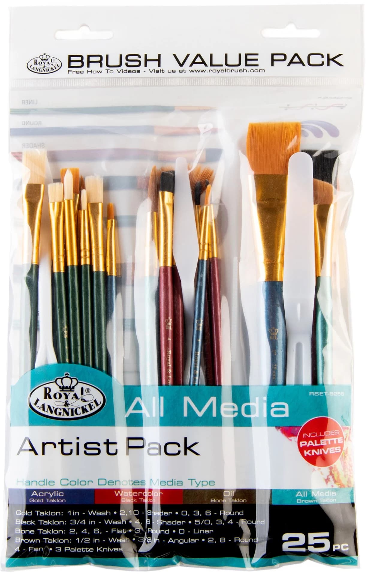 Royal & Langnickel - All Media Variety Taklon Wood Handle Paint Brush Value Pack, 25pc - Image 1