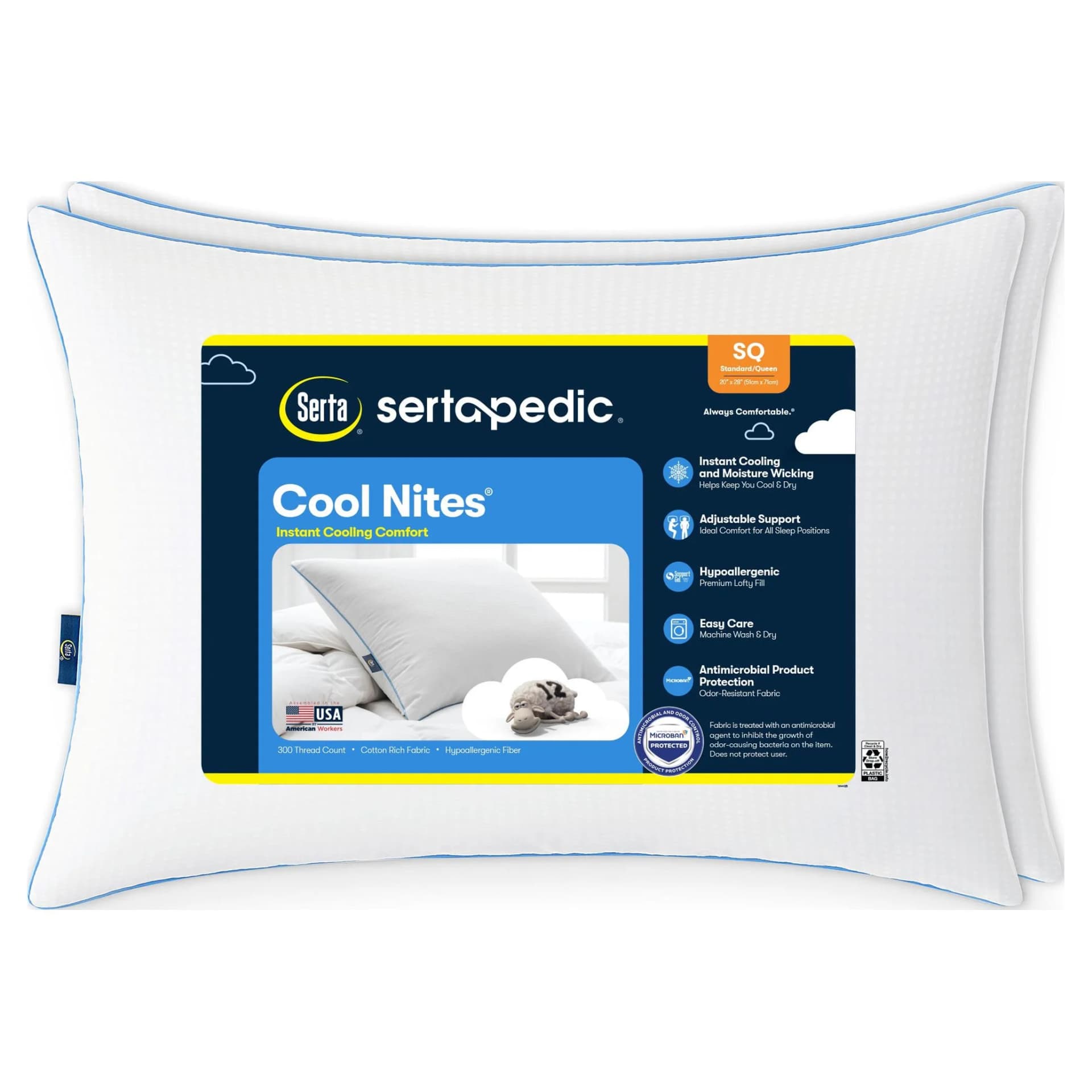 Sertapedic Cool Nites Bed Pillow, Standard/Queen, 2 Pack - Image 1