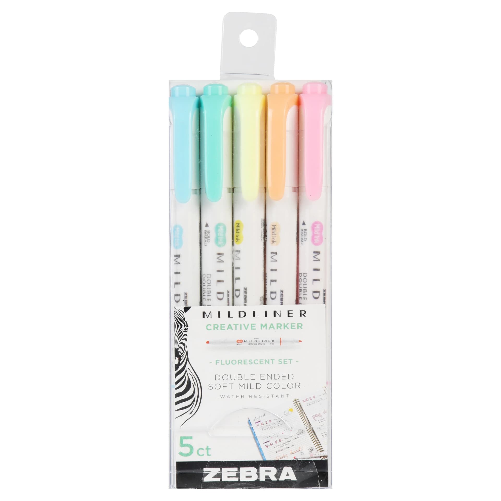Zebra Pen Mildliner Double Ended Highlighter, Chisel and Fine Point, Fluorescent Colors, 5-Count - Image 1