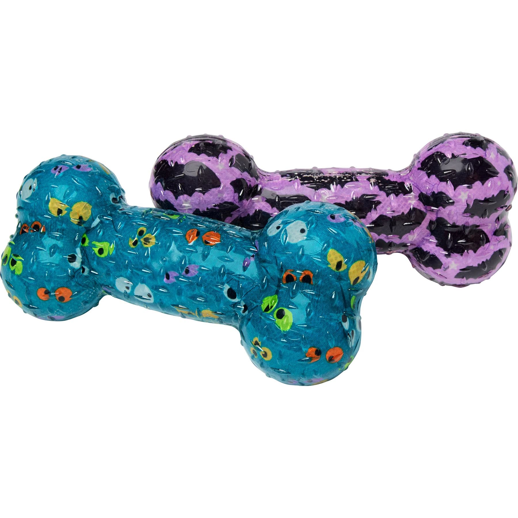 Frisco Halloween TPR Bone Squeaky Dog Toy, Bats & Monster Eyes, Medium/Large, 2 count - Image 1