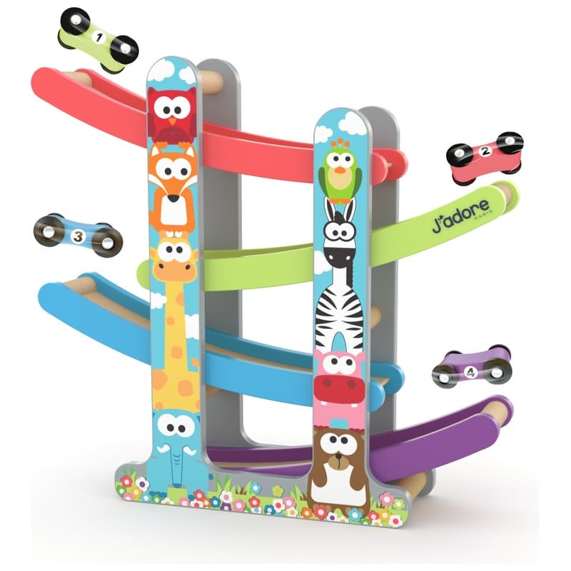 J'Adore Wooden Animal Race Track and Cars Playset - Image 1