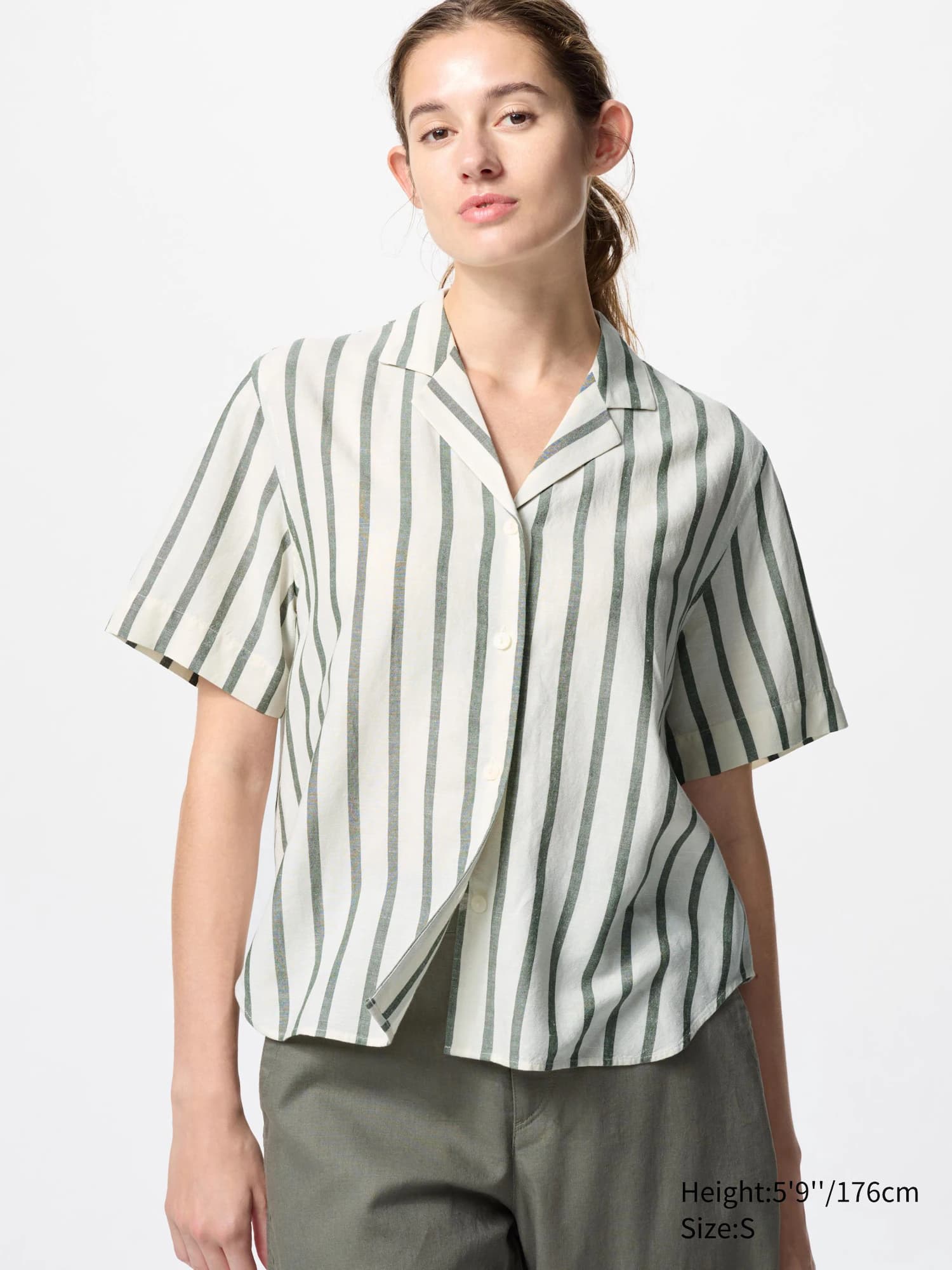 Linen Blend Open Collar Shirt | Short Sleeve | Striped | UNIQLO US - Image 1